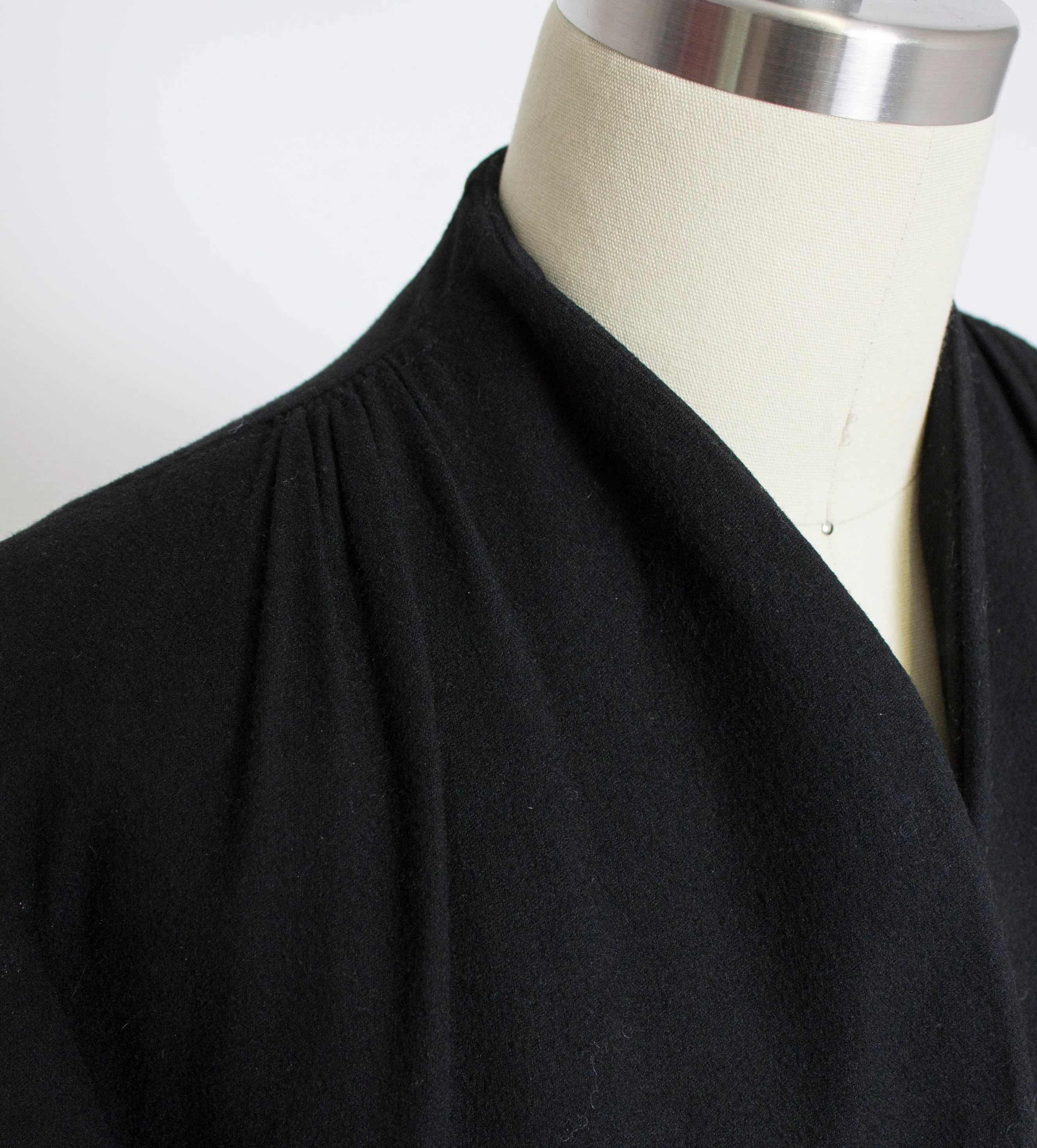 1950s Coat Satin Striped Black Wool Cashmere Small