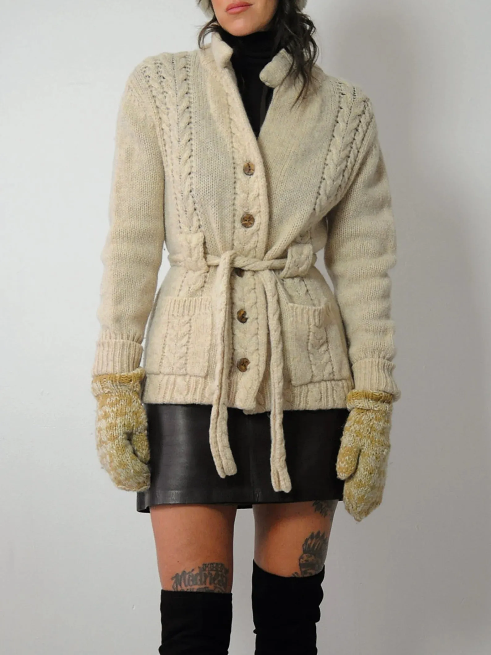 1970's Cableknit Wool Cardigan Sweater