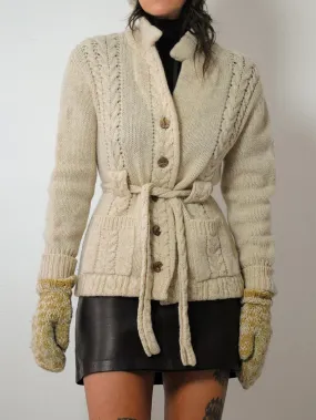 1970's Cableknit Wool Cardigan Sweater