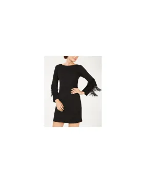 Adrianna Papell Fringe-Sleeve Sheath Dress - Black