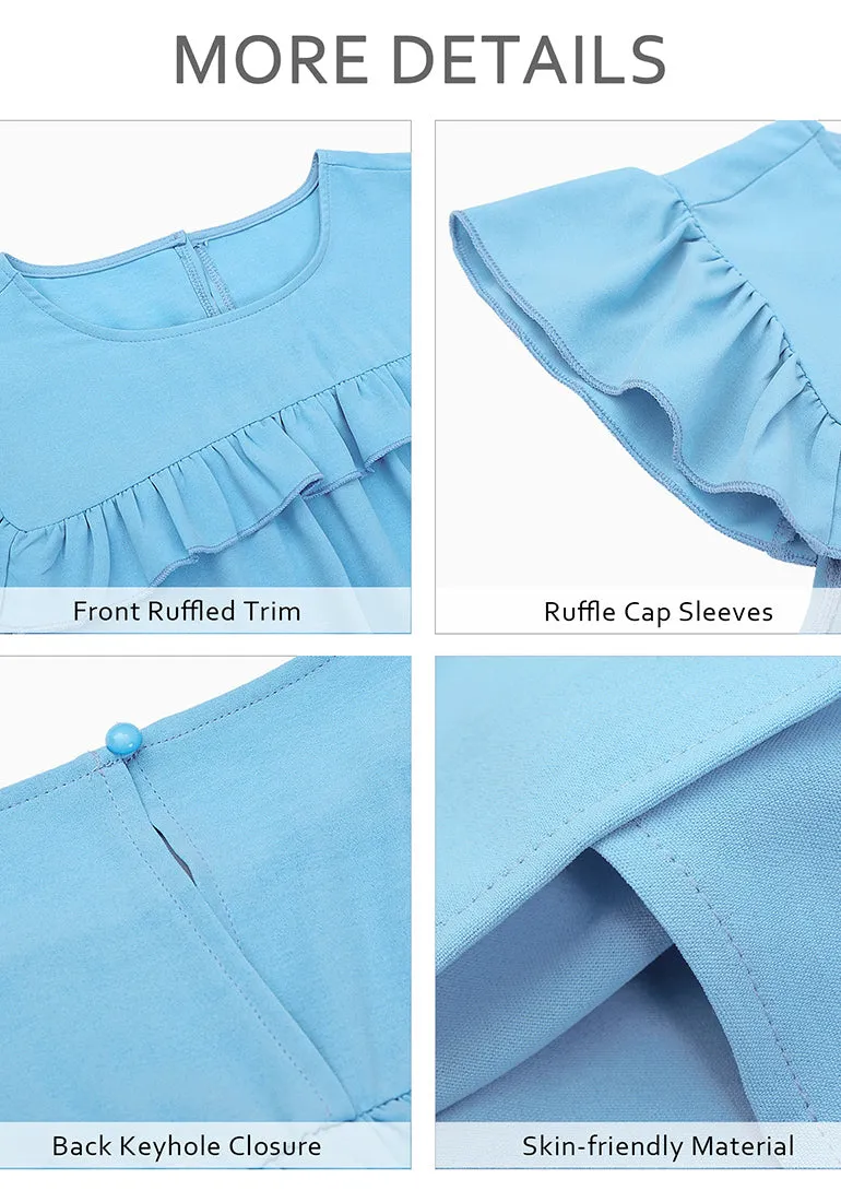 Air Blue Sleeveless Blouses for Women Dressy Casual Ruffles Cap Sleeves Flowy Tank Tops Work Office