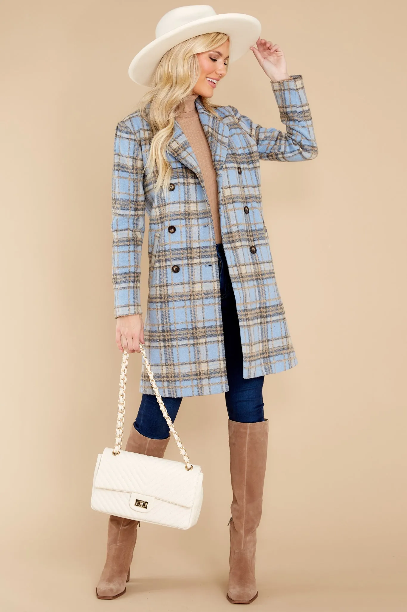 Always A Possibility Pale Blue Plaid Coat