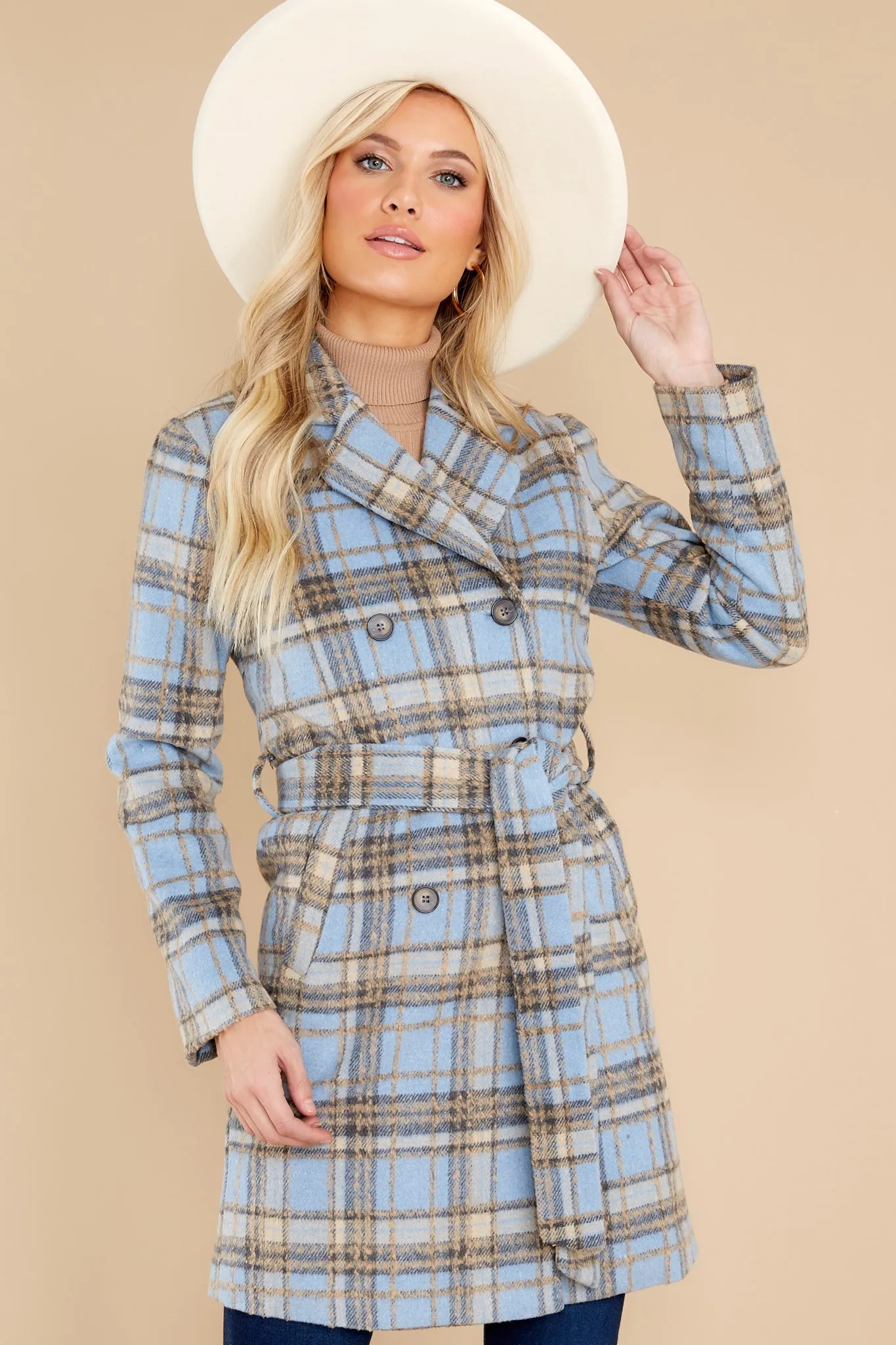 Always A Possibility Pale Blue Plaid Coat