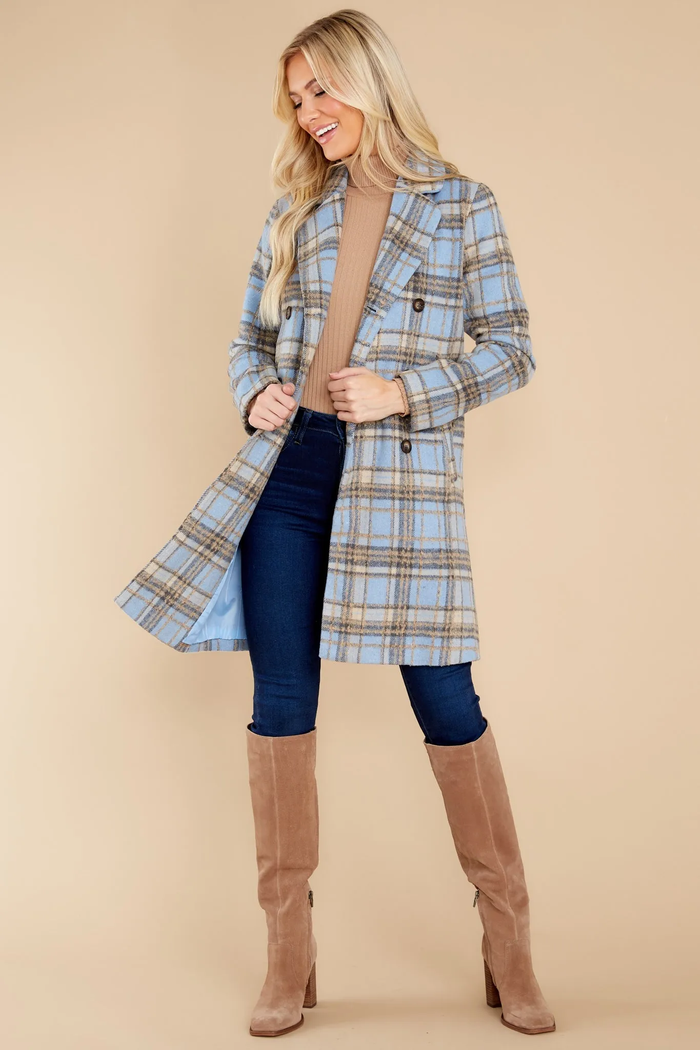 Always A Possibility Pale Blue Plaid Coat