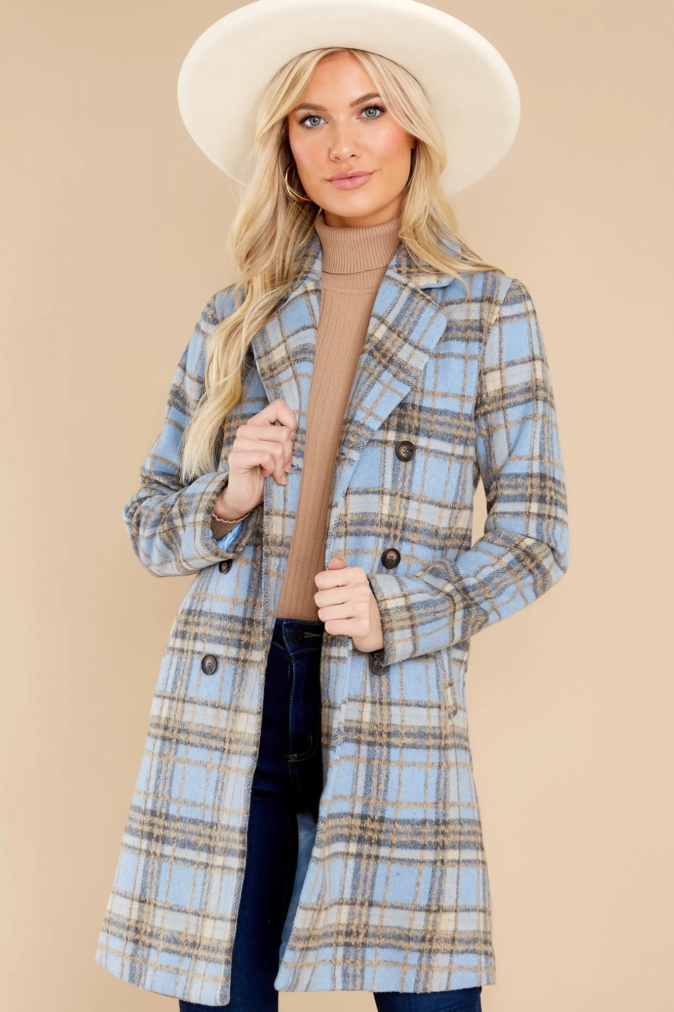 Always A Possibility Pale Blue Plaid Coat