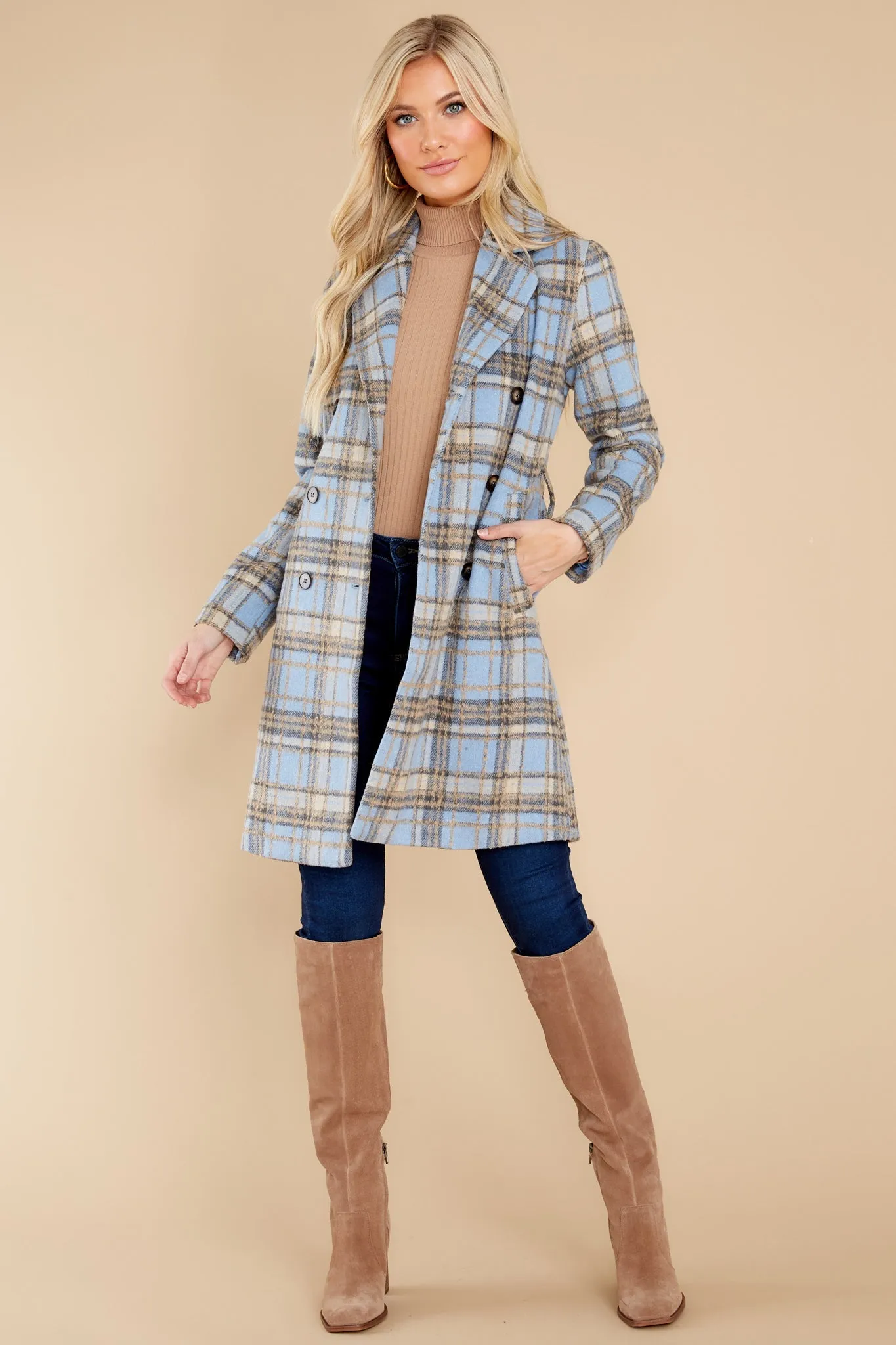 Always A Possibility Pale Blue Plaid Coat