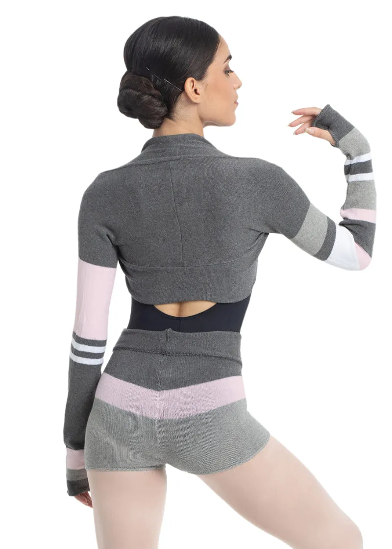 Asymmetrical Stripe Long Sleeve Ballet Shrug (Dark Grey)