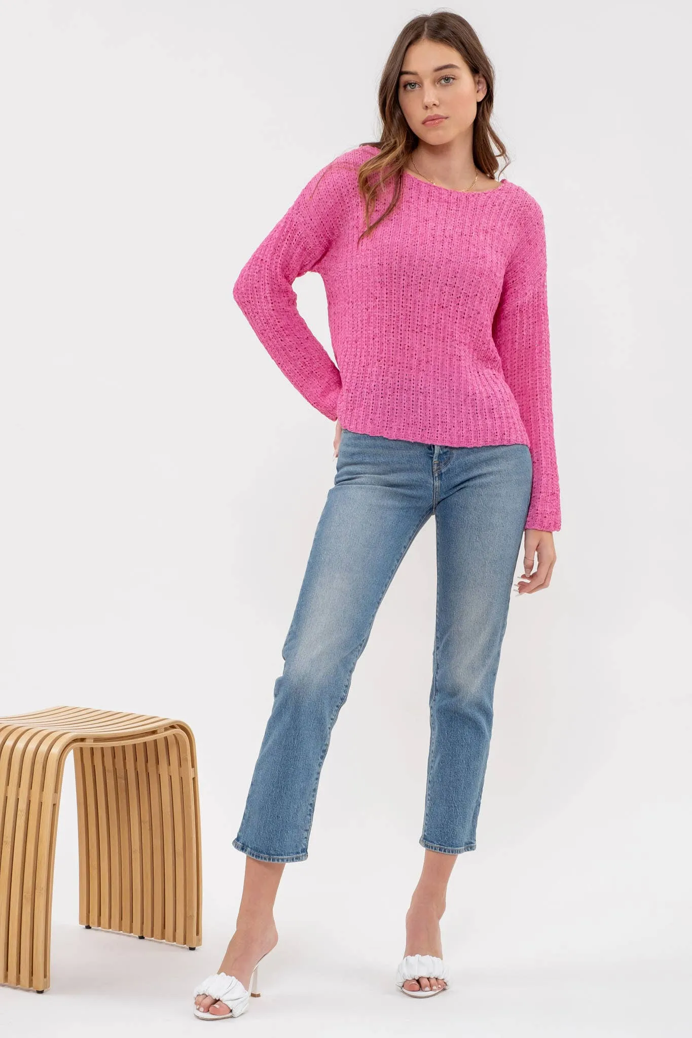 BACK BUTTONED KNIT PULLOVER