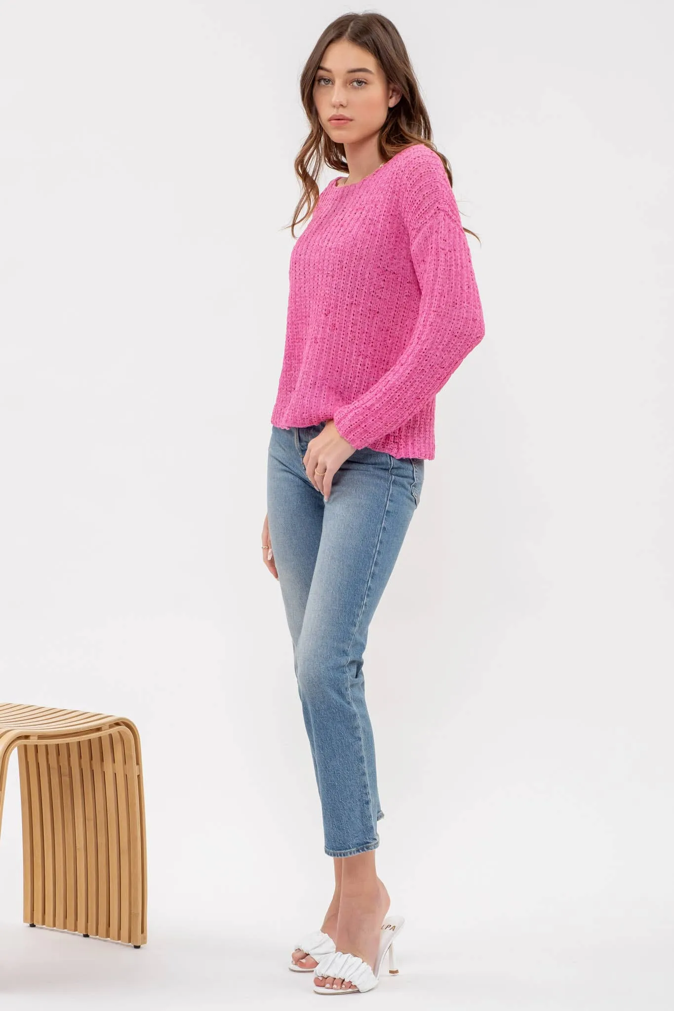 BACK BUTTONED KNIT PULLOVER