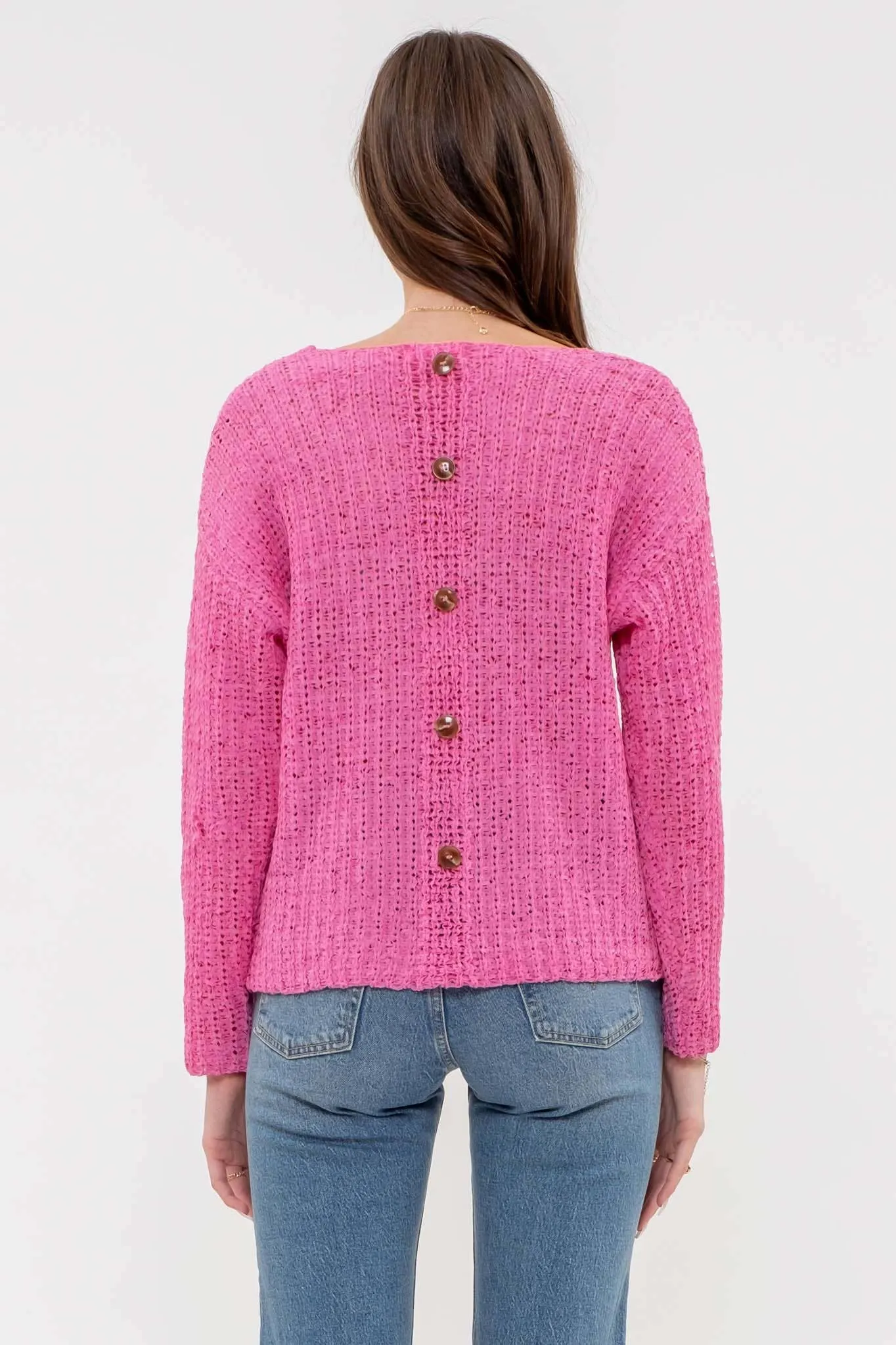 BACK BUTTONED KNIT PULLOVER