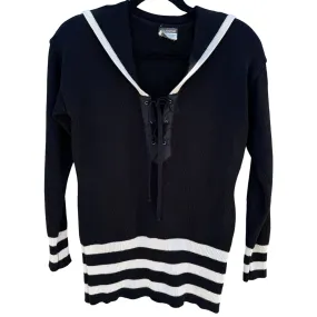 Bergdorf Goodman Fusion Vintage Women's Black White Striped Knit Sailor Sweater