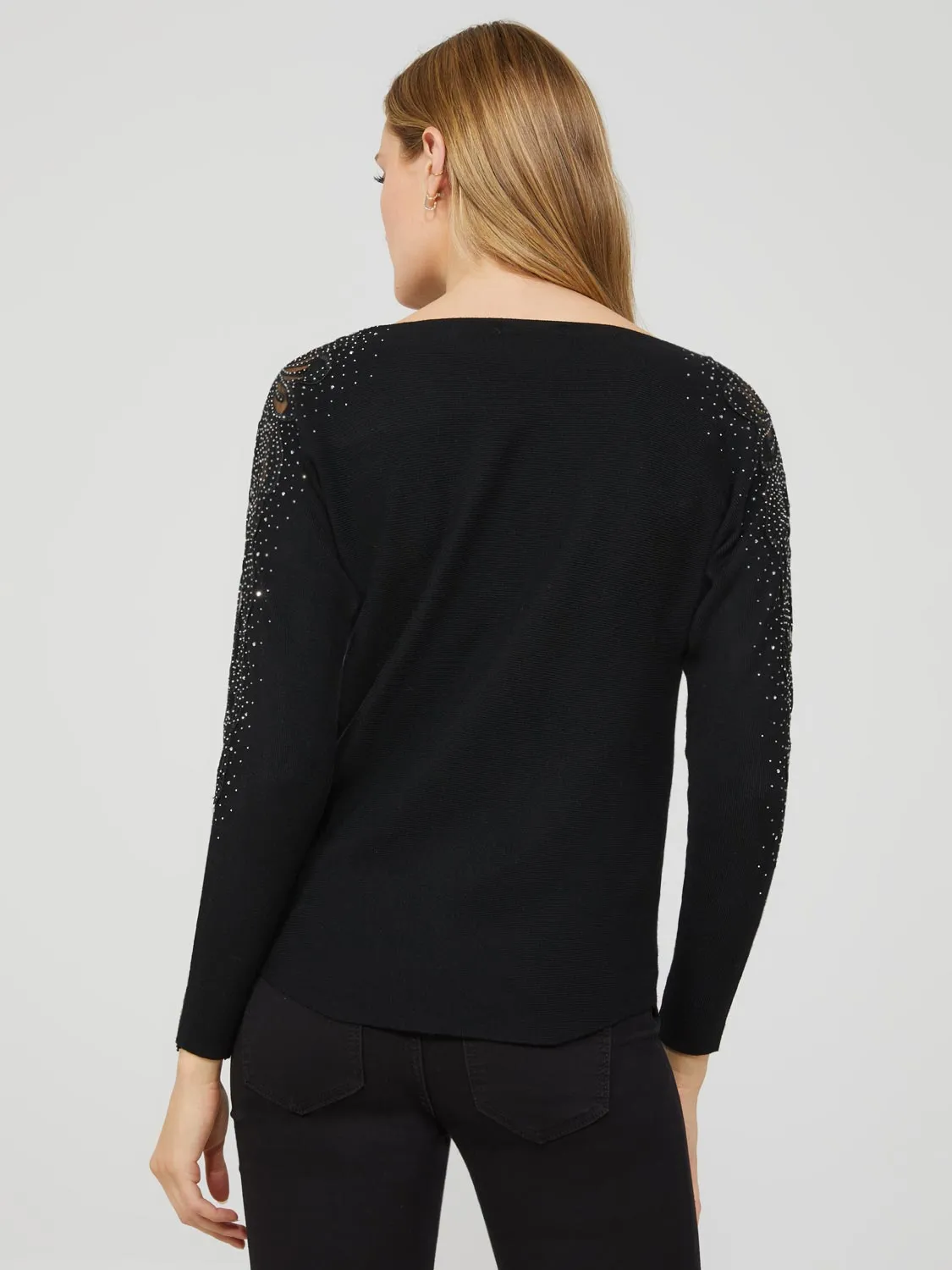 Boat Neck Sweater With Embellished Sleeves