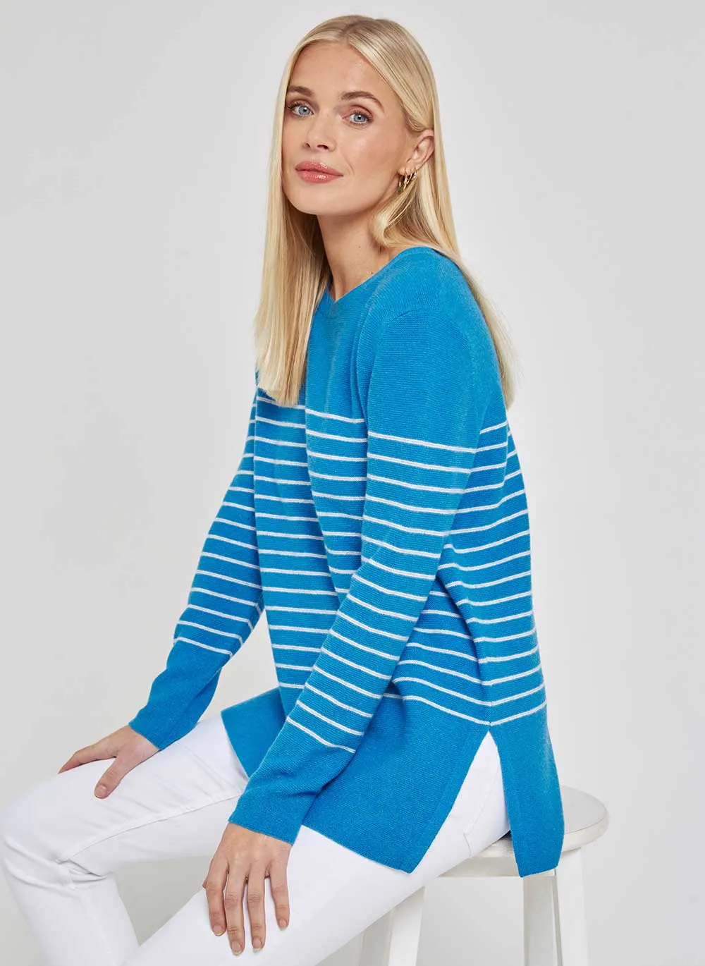 Breton Striped Cashmere Jumper - Hockney Blue