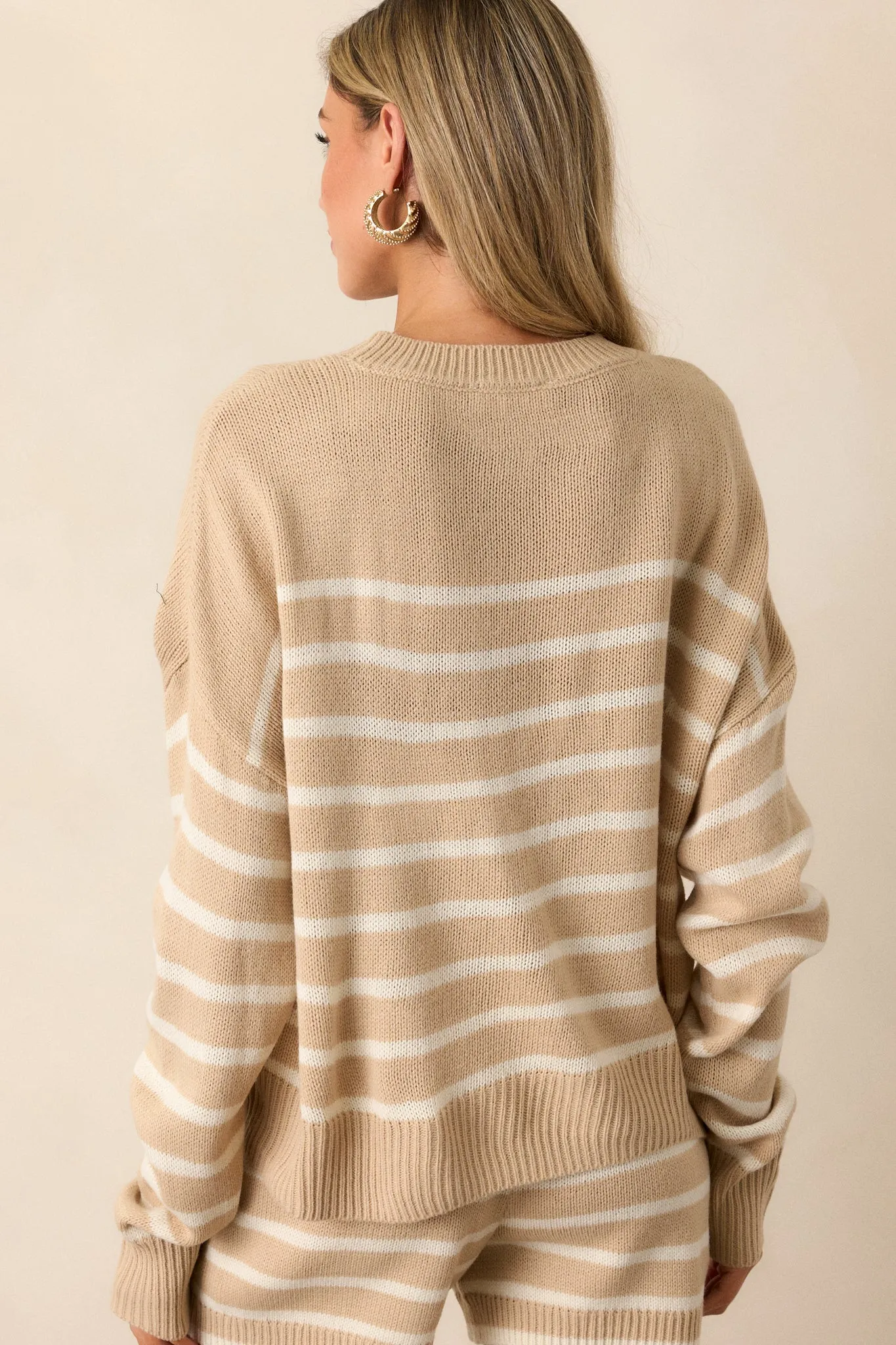 Brewed Bliss Taupe and Ivory Stripe Sweater