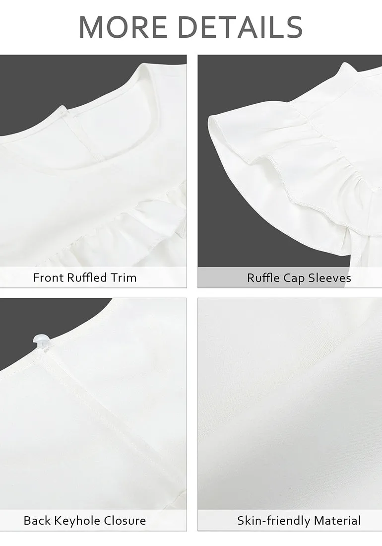 Brilliant White Sleeveless Blouses for Women Dressy Casual Ruffles Cap Sleeves Flowy Tank Tops Work Office