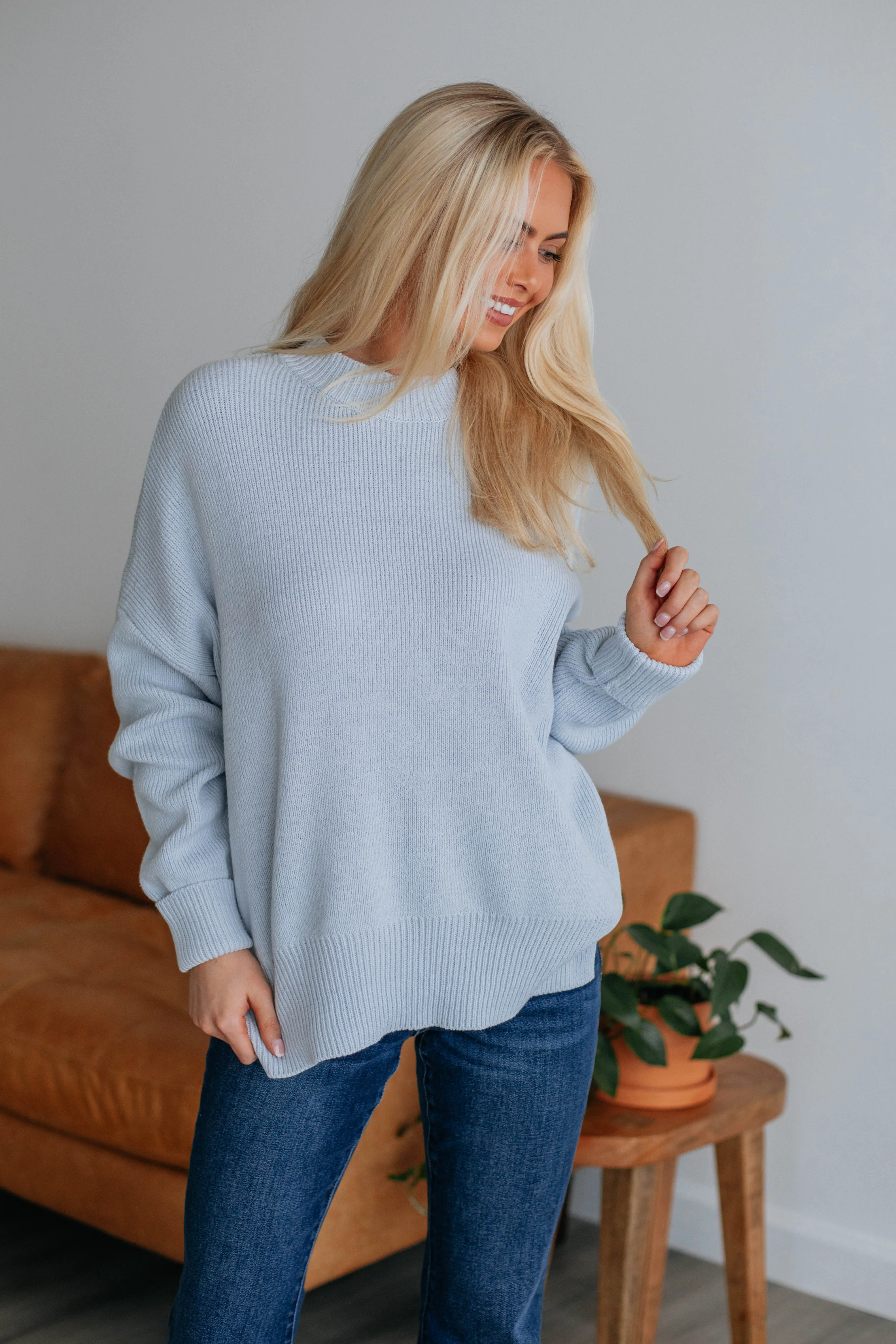 Chelsea Mock Neck Sweater - Powder Blue