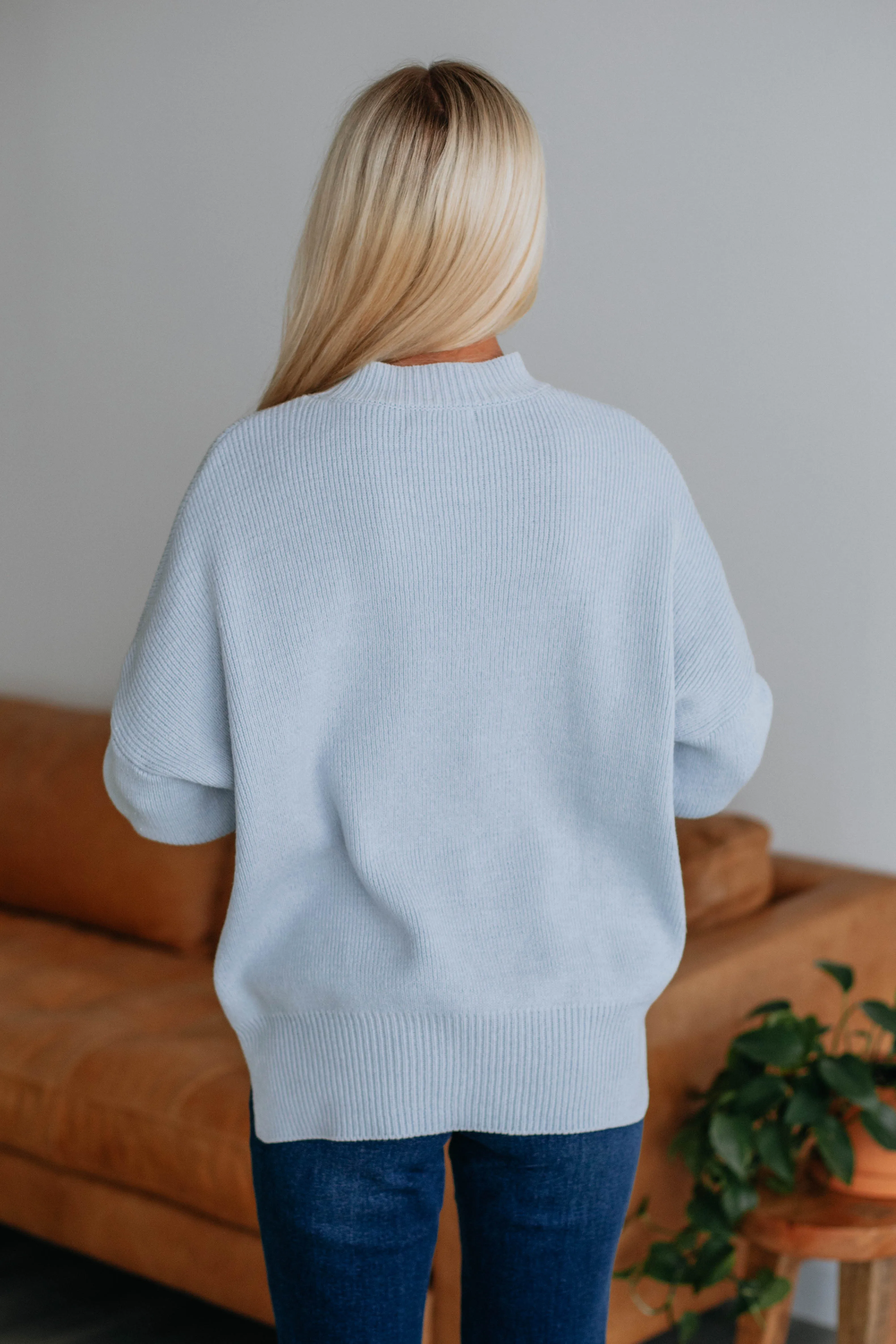 Chelsea Mock Neck Sweater - Powder Blue