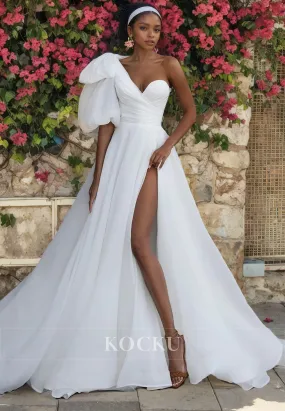 Chic & Modern One Shoulder A-Line Split Wedding Dress