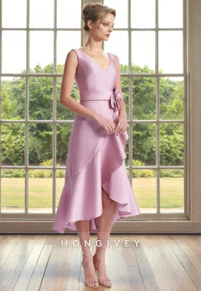 Chic Satin A-Line V-Neck Sleeveless Ruffled Mother of the Bride Dress