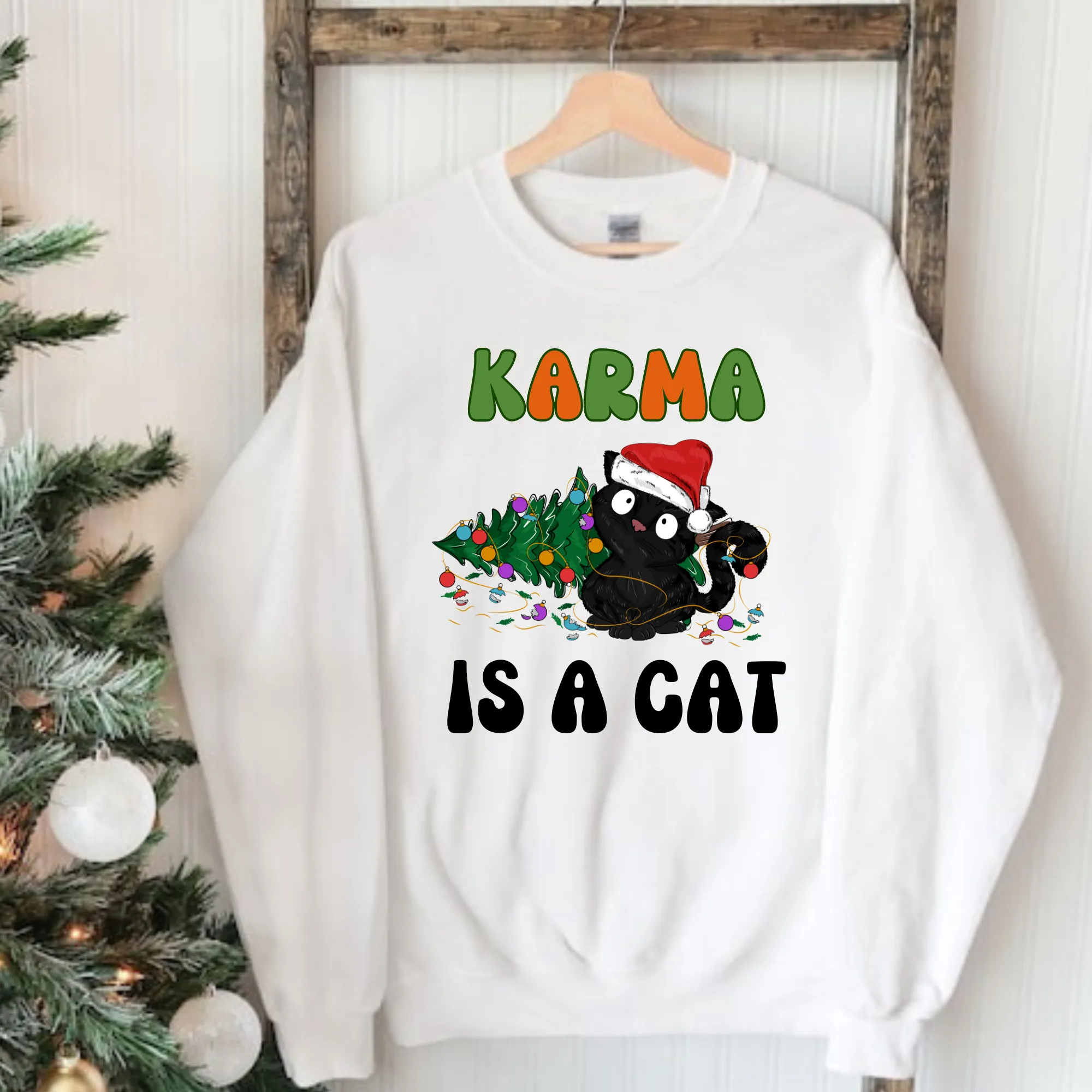 Christmas Karma Cat Crewneck Sweatshirt