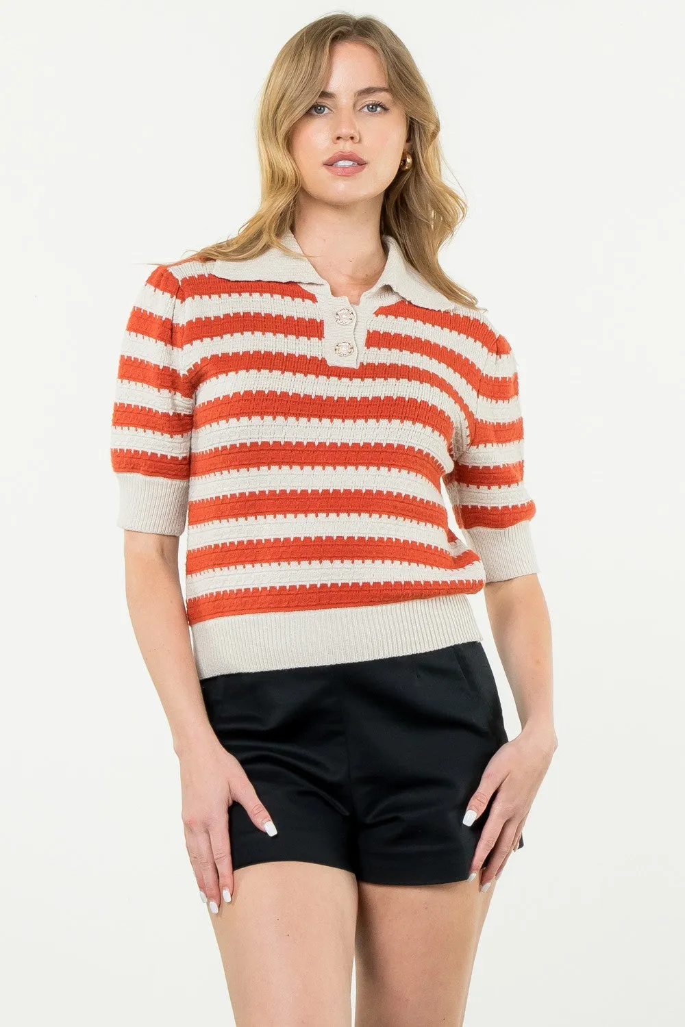 Collared Striped Knit Top