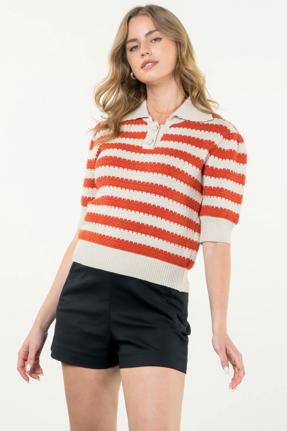 Collared Striped Knit Top