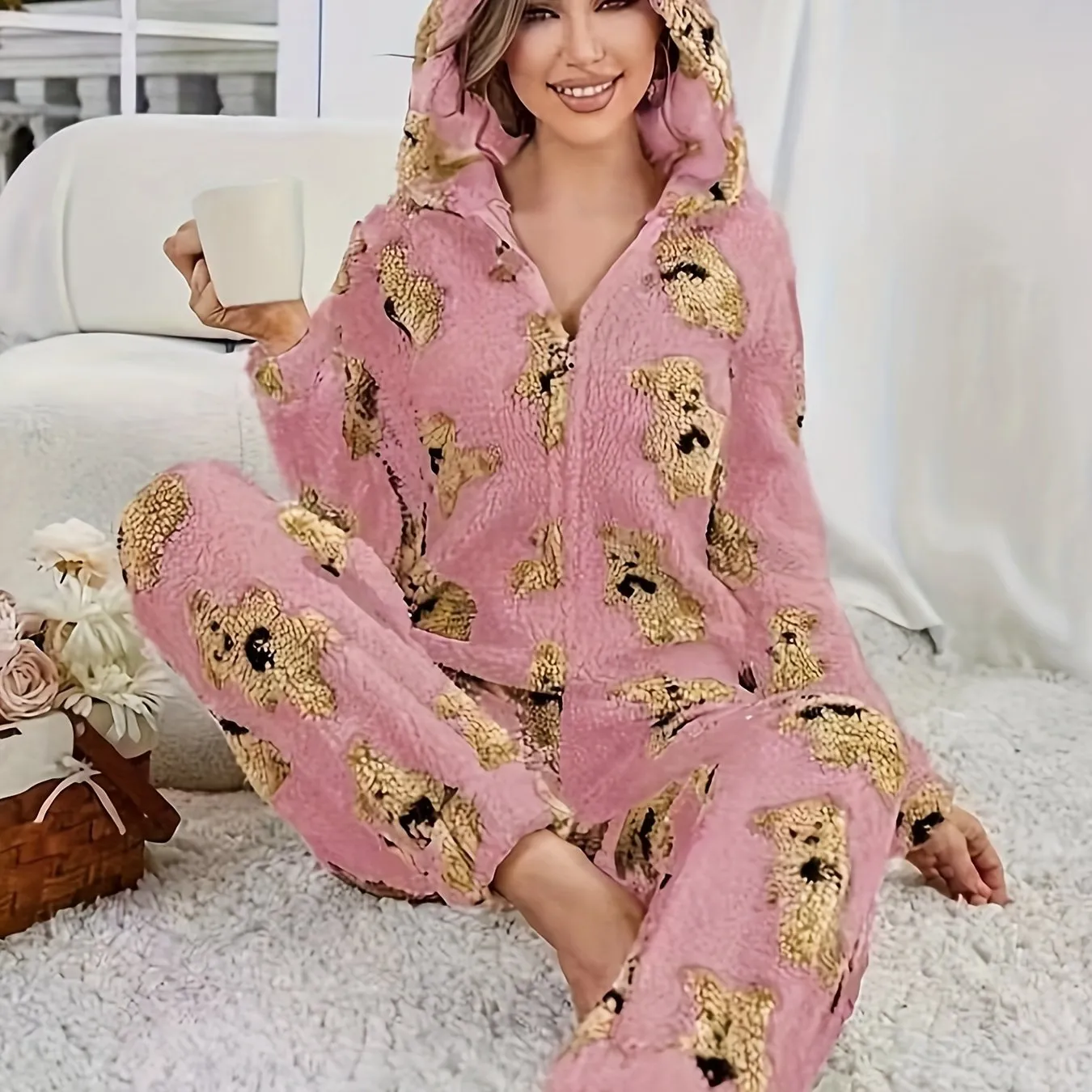 Cozy and Stylish Womens Fuzzy Hooded Jumpsuit