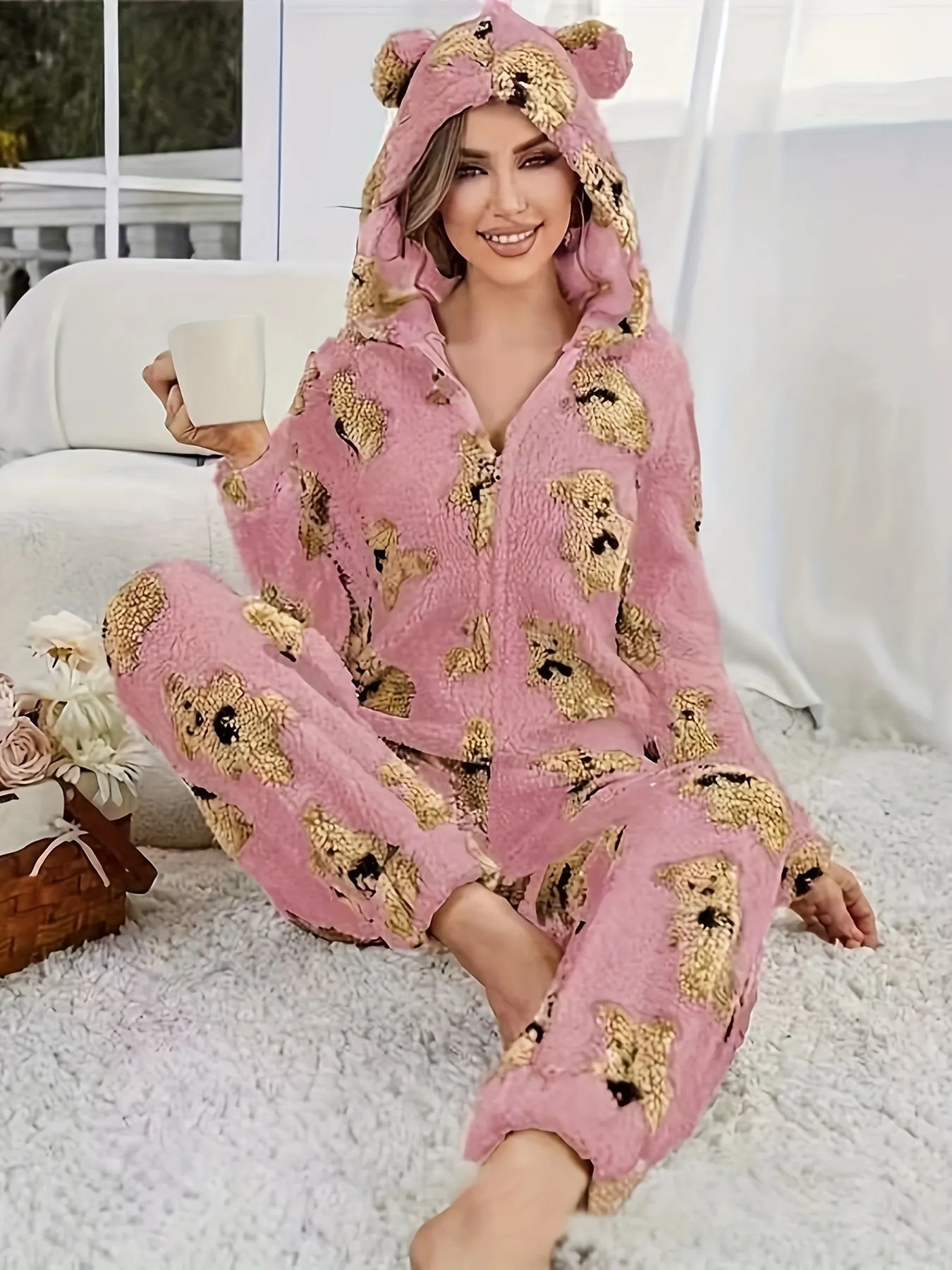 Cozy and Stylish Womens Fuzzy Hooded Jumpsuit