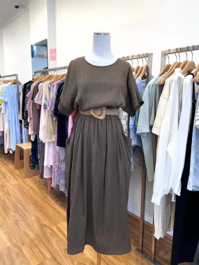 Elegant Brown Belted Dress