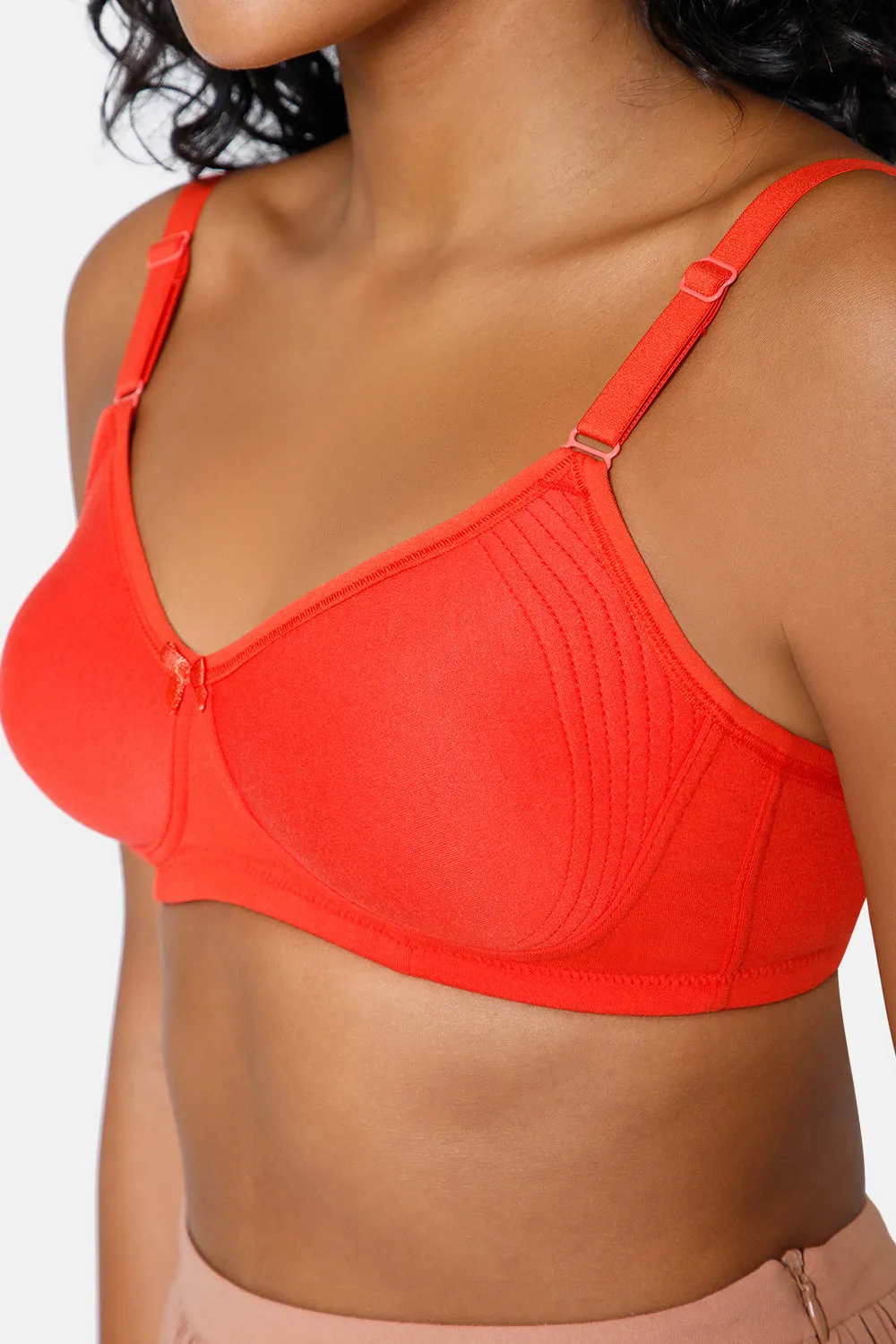 Everyday Full Coverage Non-Padded Intimacy  T-Shirt Saree Bra - Fiery Red - DEFC