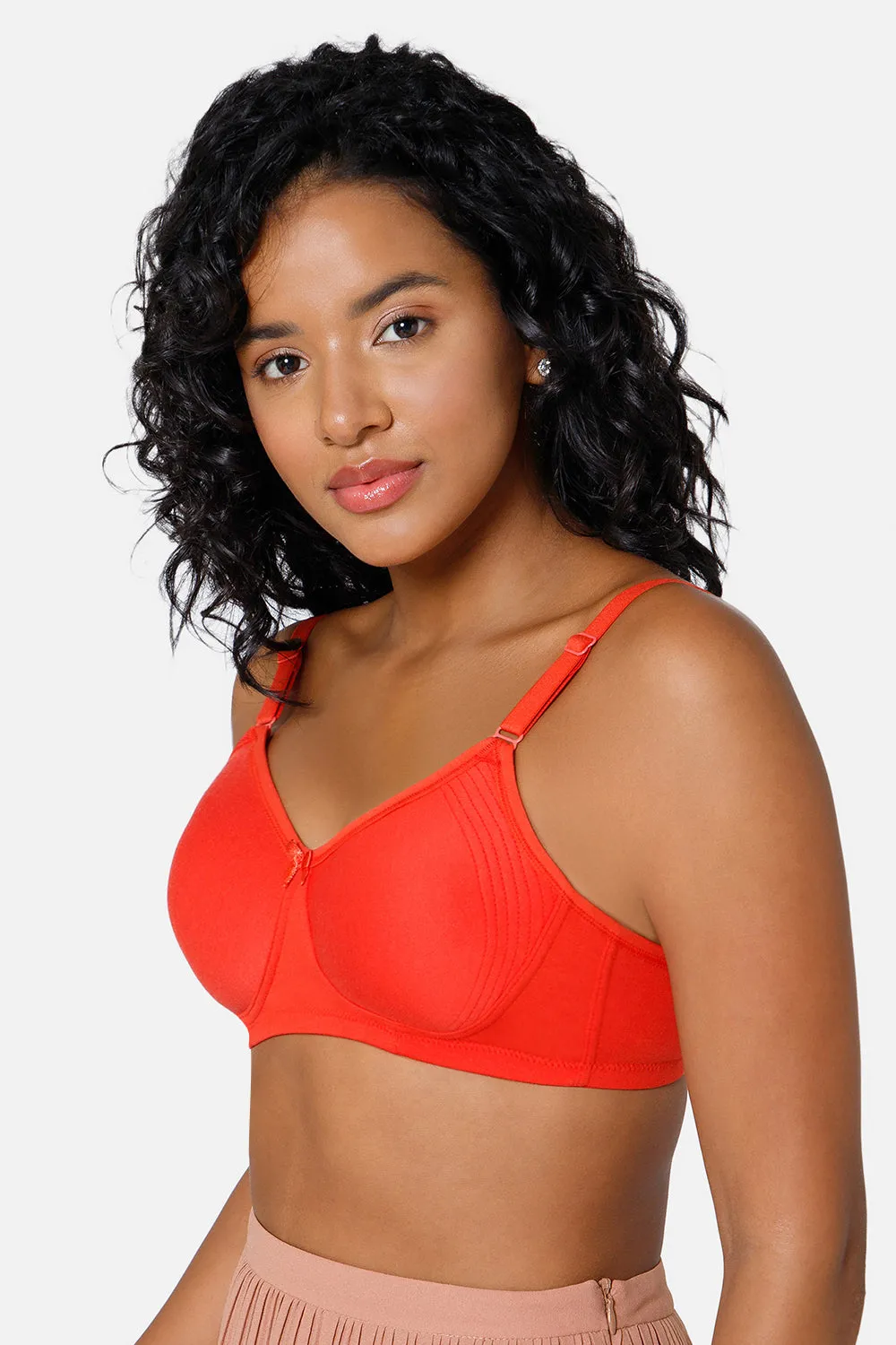 Everyday Full Coverage Non-Padded Intimacy  T-Shirt Saree Bra - Fiery Red - DEFC