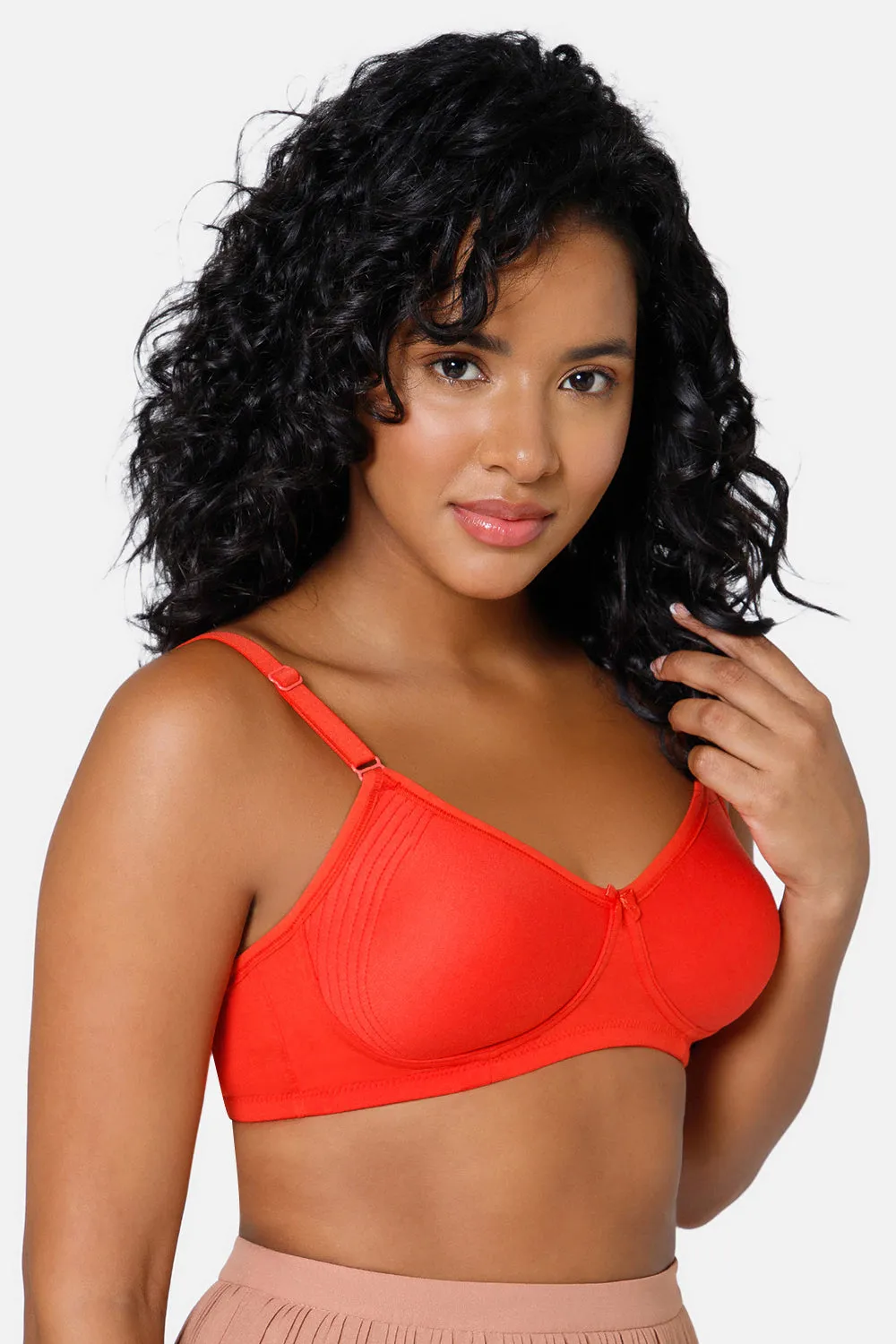 Everyday Full Coverage Non-Padded Intimacy  T-Shirt Saree Bra - Fiery Red - DEFC