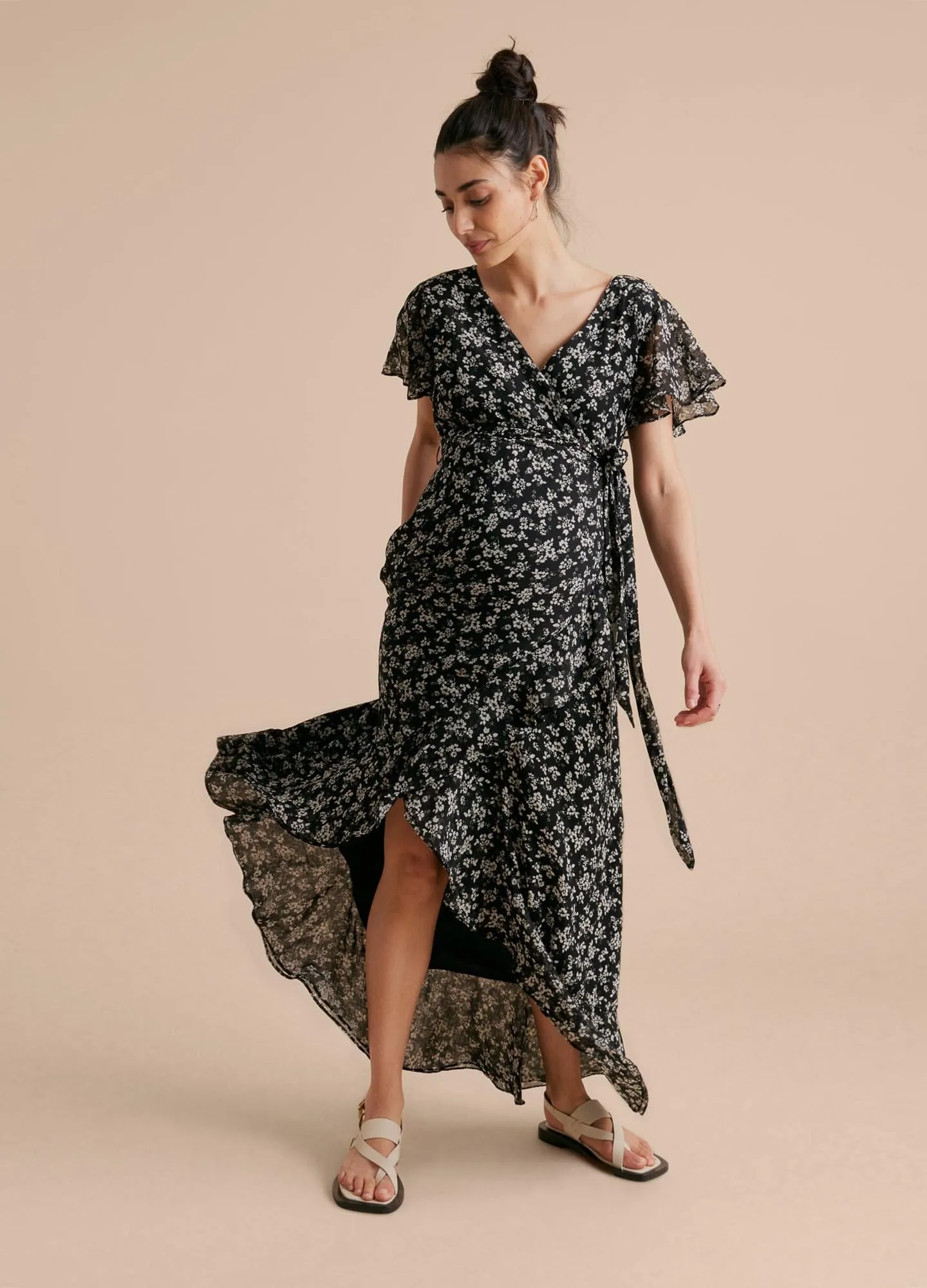 Flutter Sleeve Faux Wrap Dress