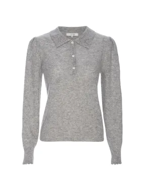 Frame - Scallop Polo Sweater in Light Heather Grey