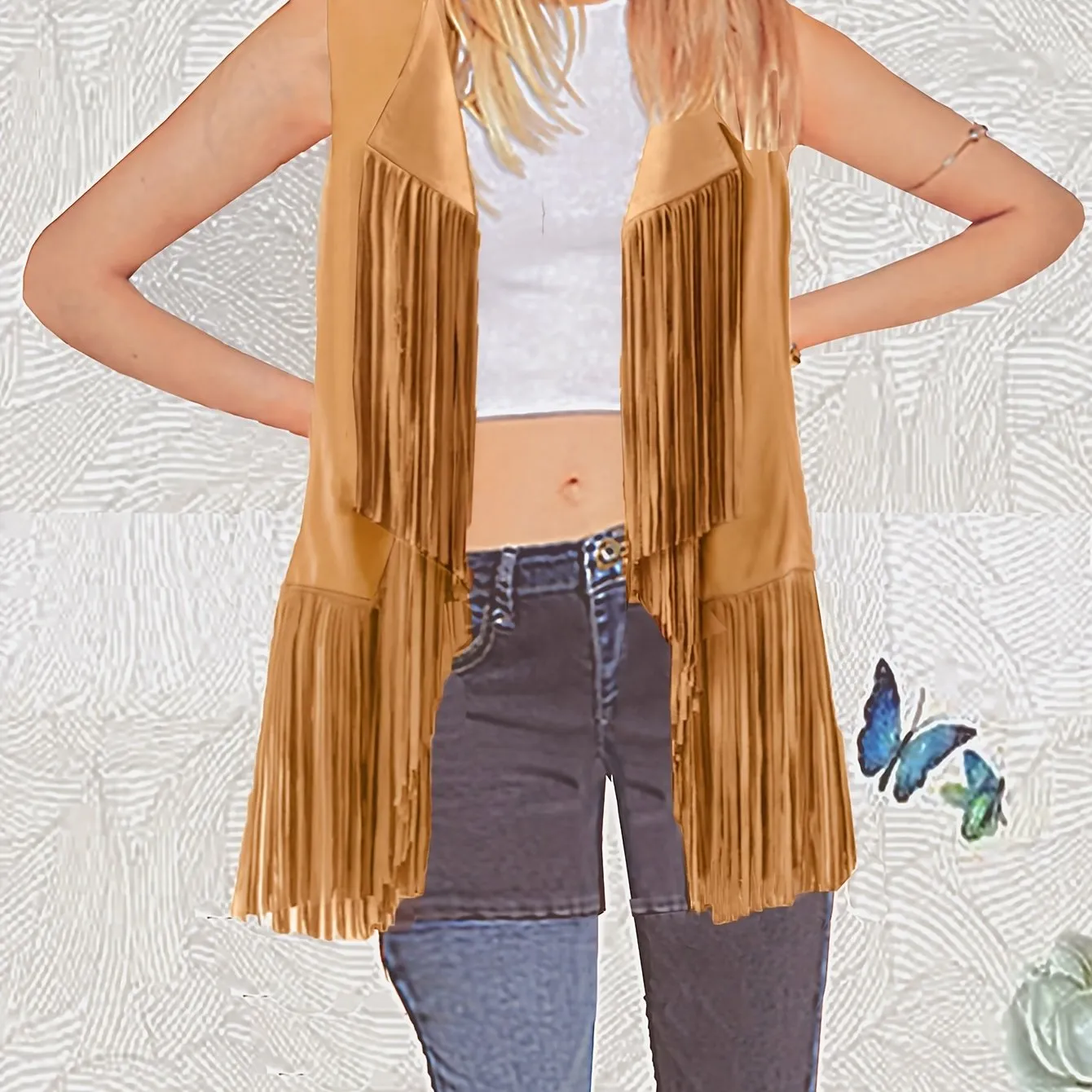 Fringe Hem Jacket Trendy Hippie Sleeveless for Spring  Summer