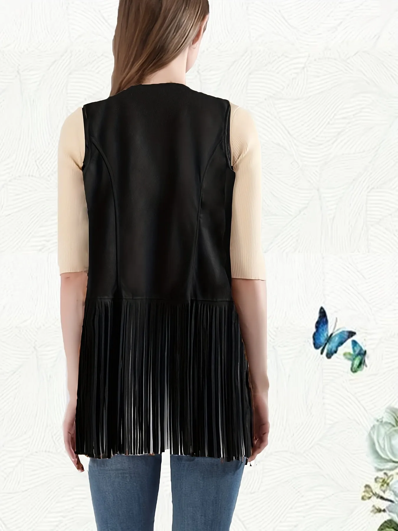 Fringe Hem Jacket Trendy Hippie Sleeveless for Spring  Summer