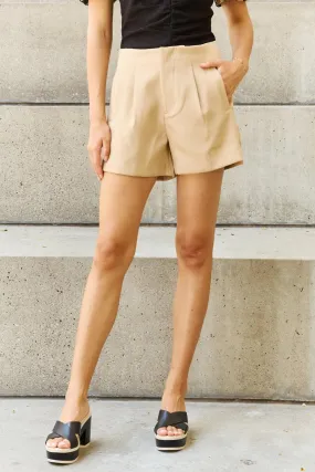 Full Size Pleated High Waisted Shorts in Sand