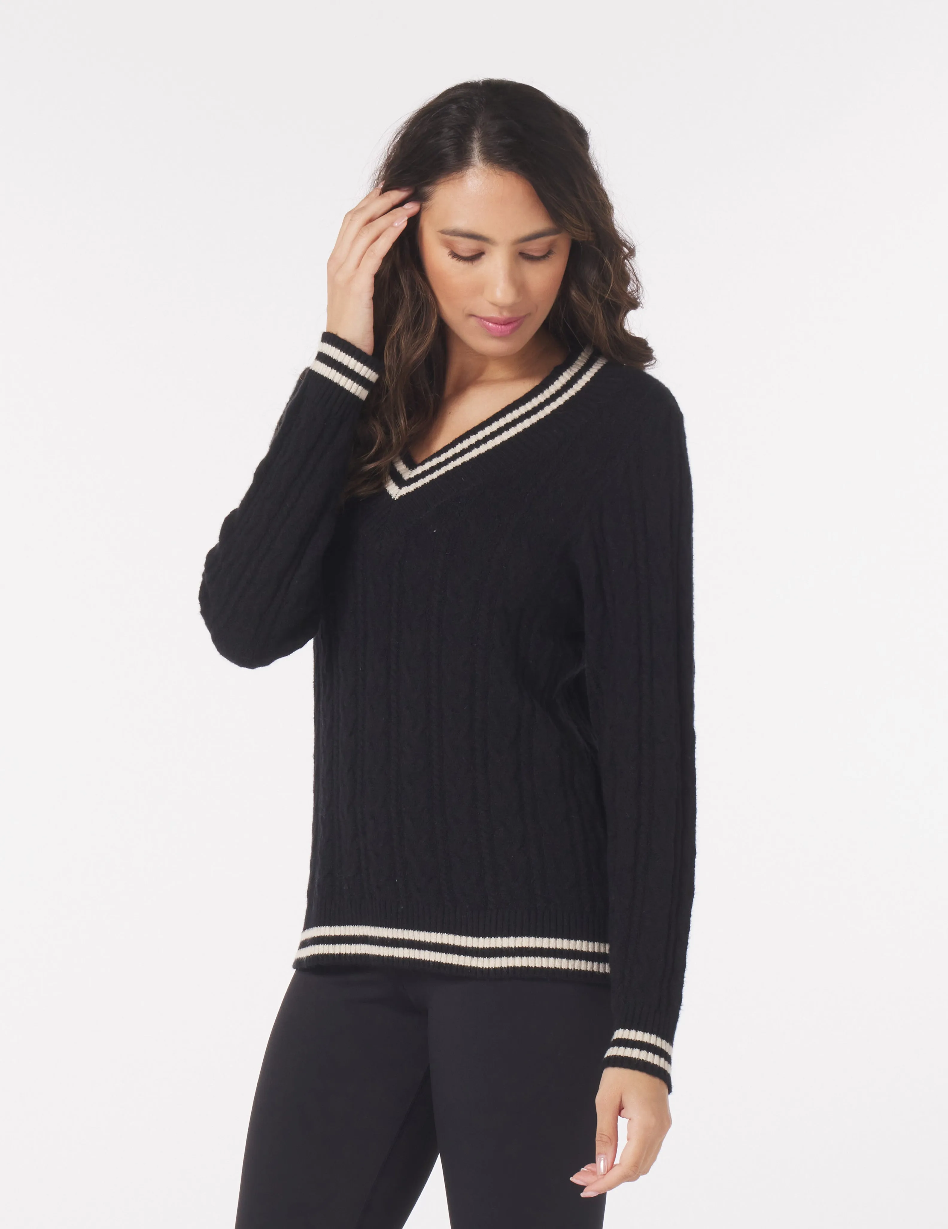 Hanalei Cable Knit Sweater: Black/Oatmilk