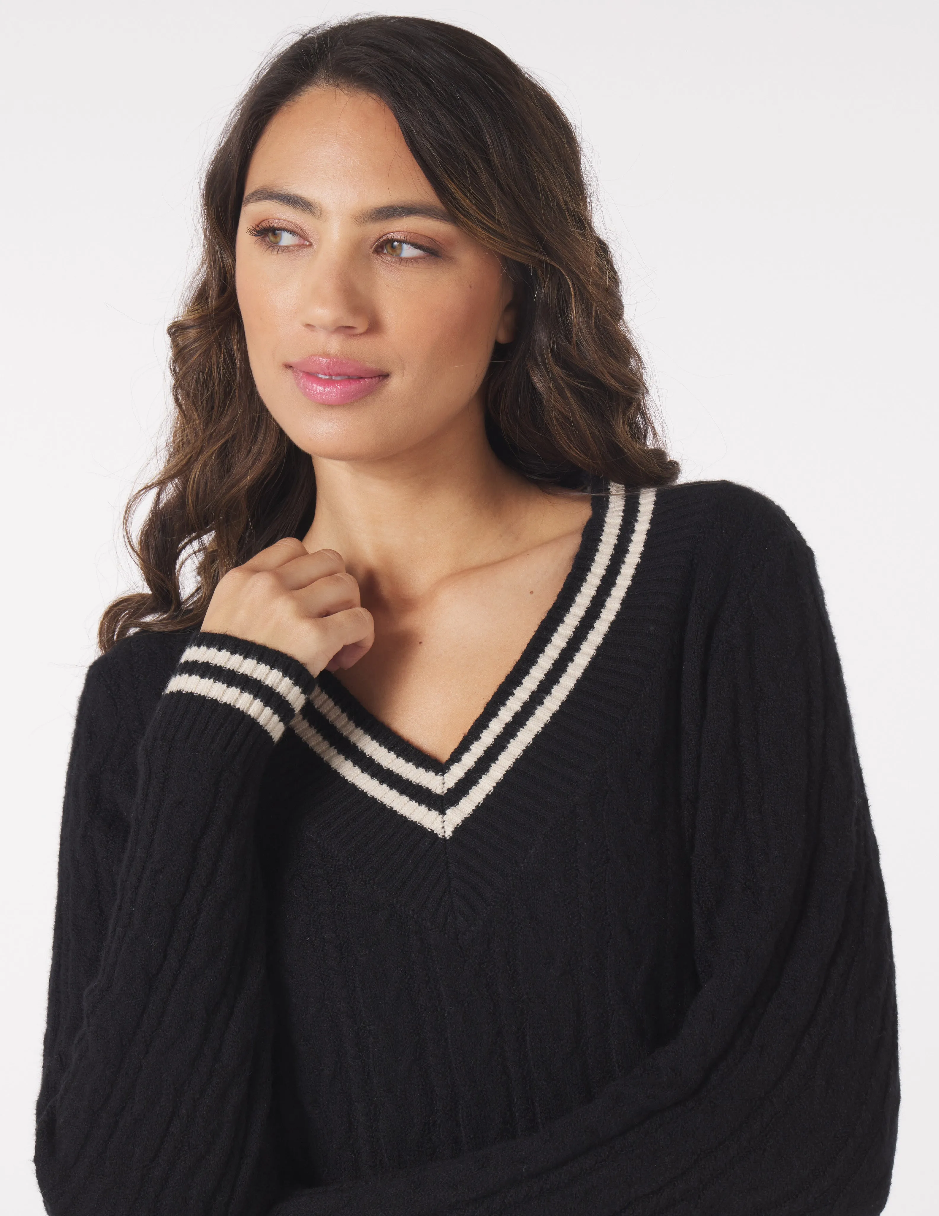 Hanalei Cable Knit Sweater: Black/Oatmilk