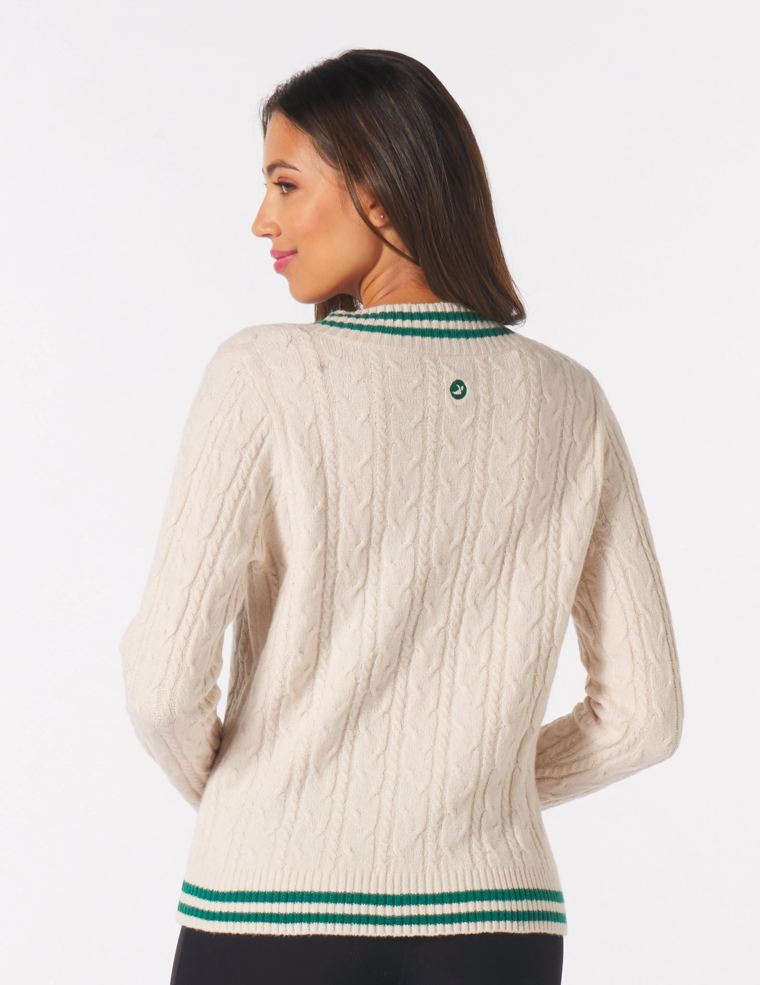 Hanalei Cable Knit Sweater: Oatmilk/Emerald