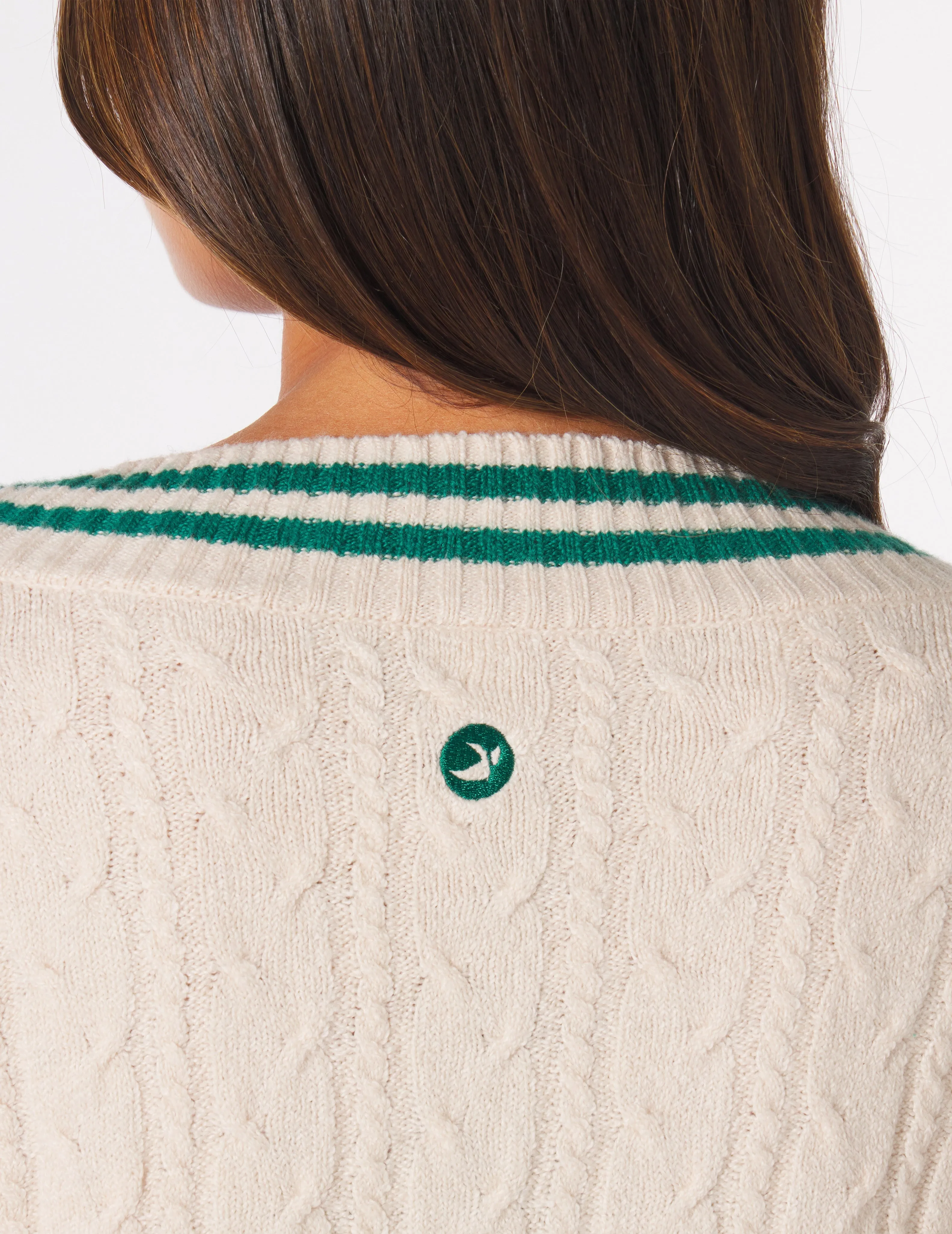 Hanalei Cable Knit Sweater: Oatmilk/Emerald