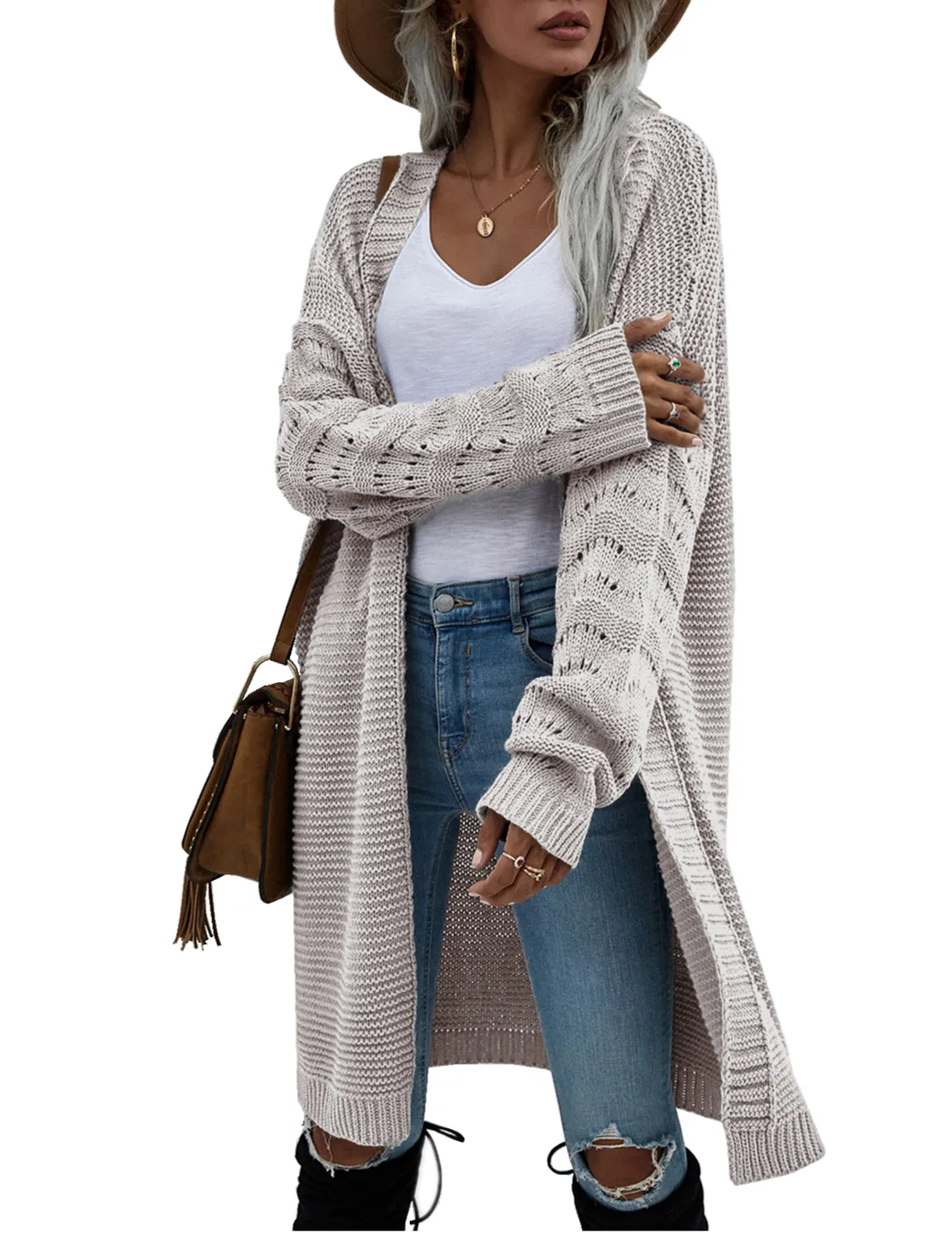 iB-iP Women's Oversize Cardigan Sweater Loose Casual Long Sleeve Solid Color Top