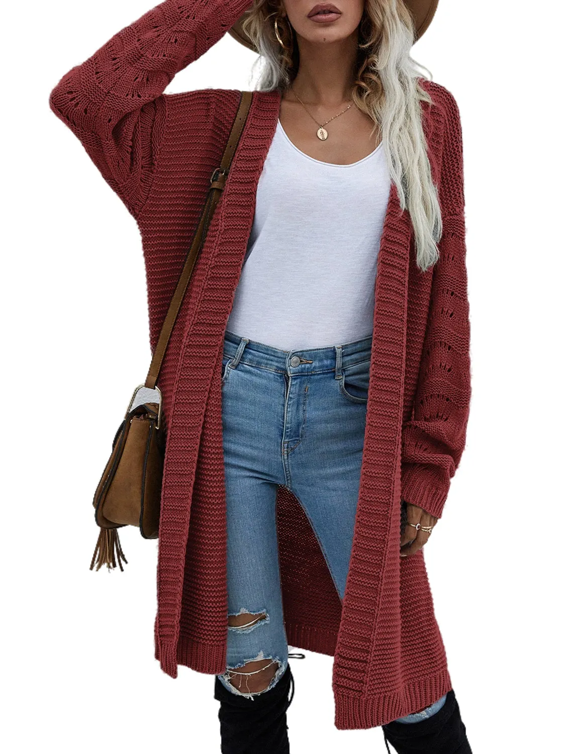 iB-iP Women's Oversize Cardigan Sweater Loose Casual Long Sleeve Solid Color Top