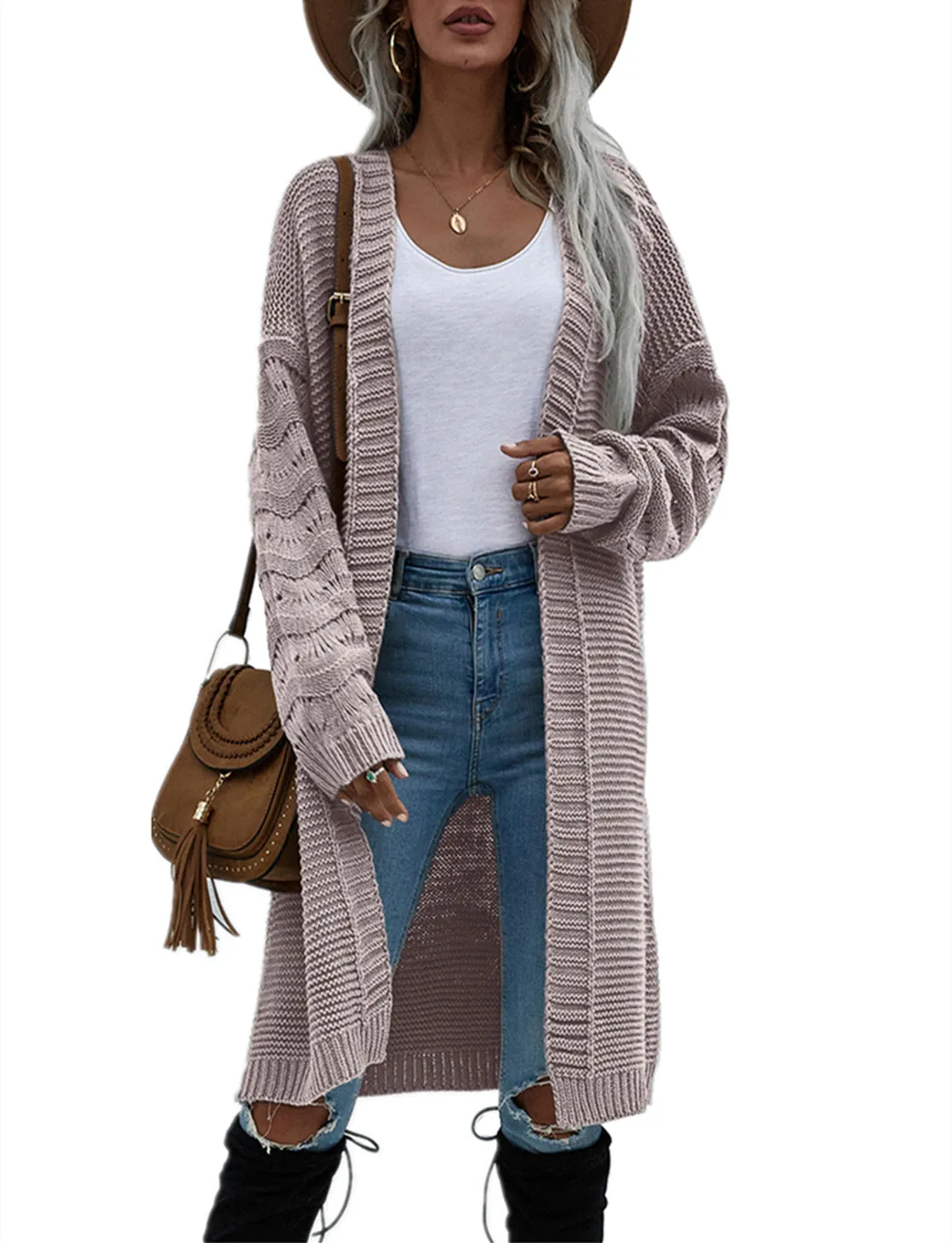 iB-iP Women's Oversize Cardigan Sweater Loose Casual Long Sleeve Solid Color Top