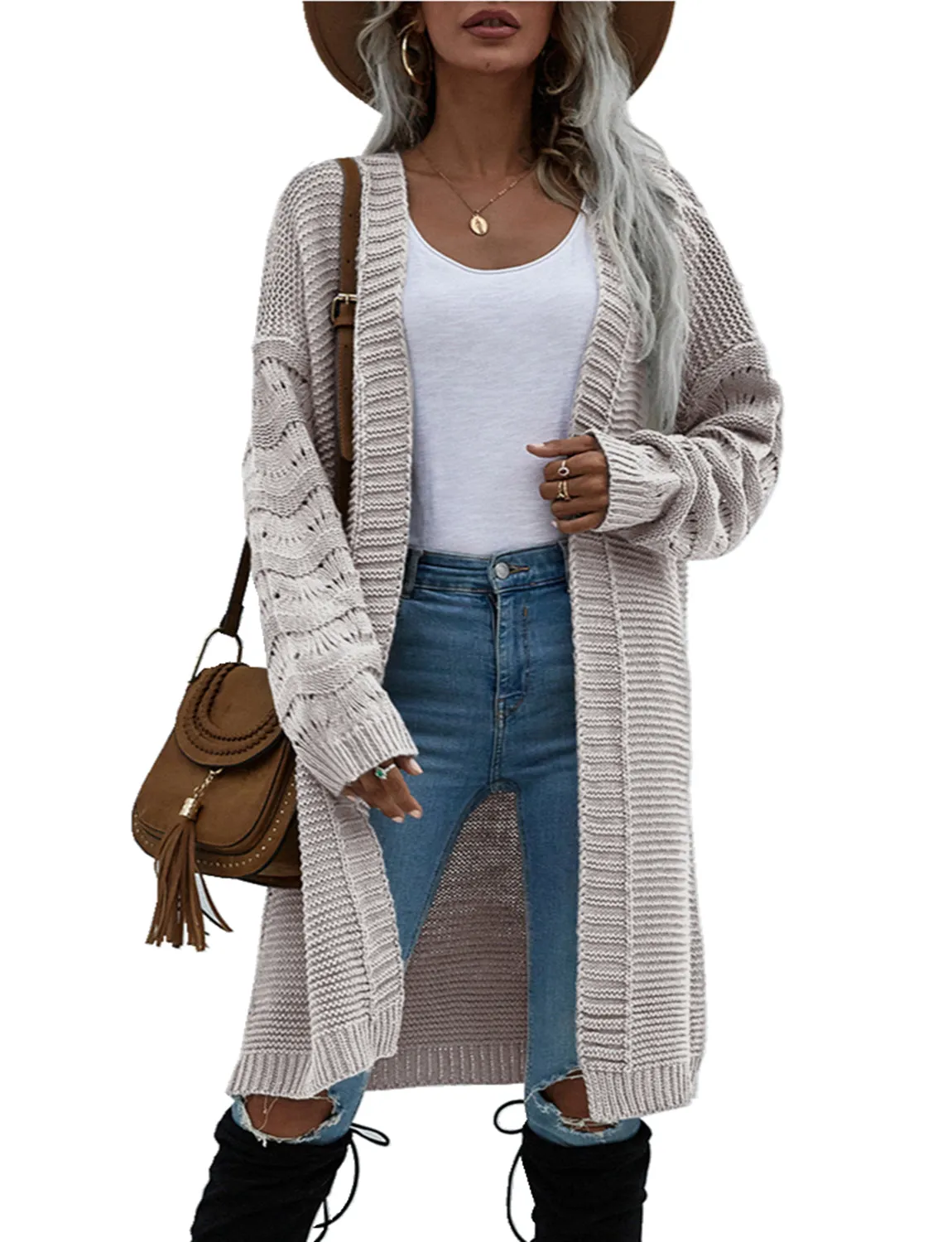 iB-iP Women's Oversize Cardigan Sweater Loose Casual Long Sleeve Solid Color Top