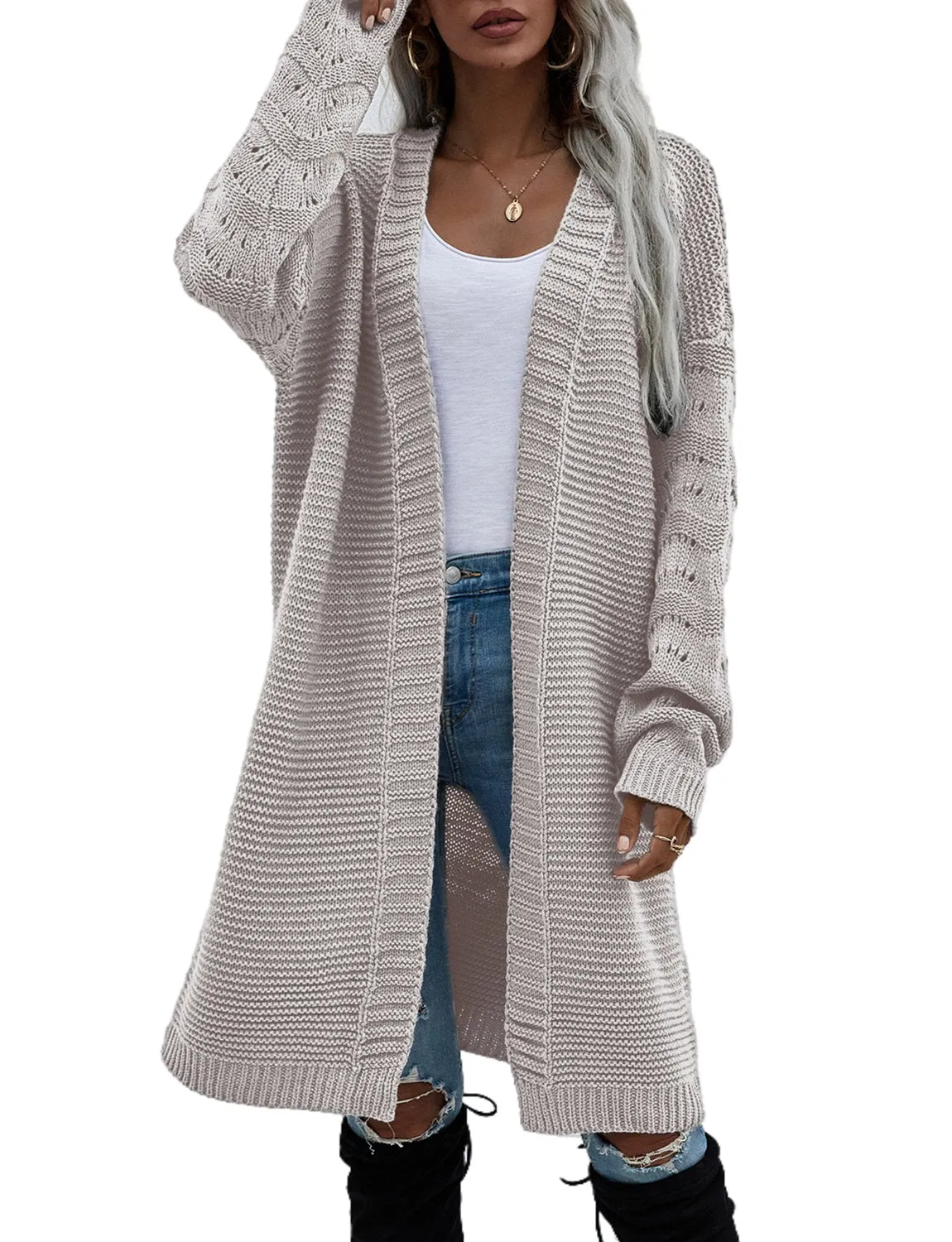 iB-iP Women's Oversize Cardigan Sweater Loose Casual Long Sleeve Solid Color Top