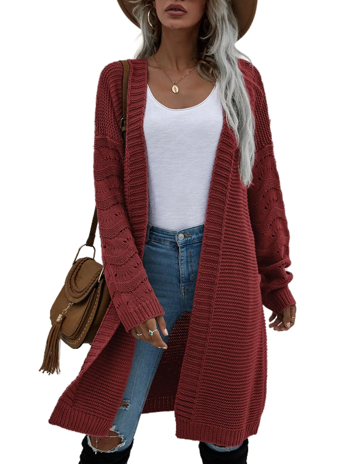 iB-iP Women's Oversize Cardigan Sweater Loose Casual Long Sleeve Solid Color Top