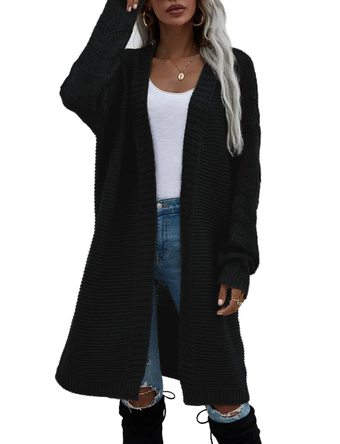 iB-iP Women's Oversize Cardigan Sweater Loose Casual Long Sleeve Solid Color Top