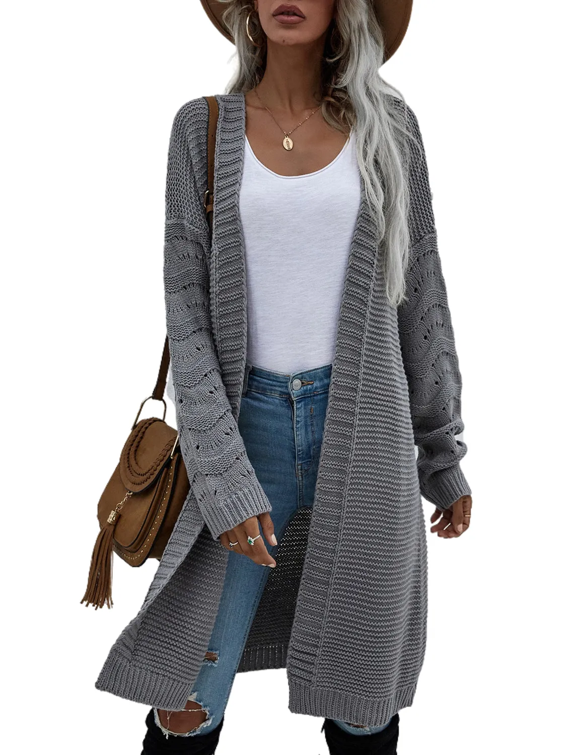 iB-iP Women's Oversize Cardigan Sweater Loose Casual Long Sleeve Solid Color Top