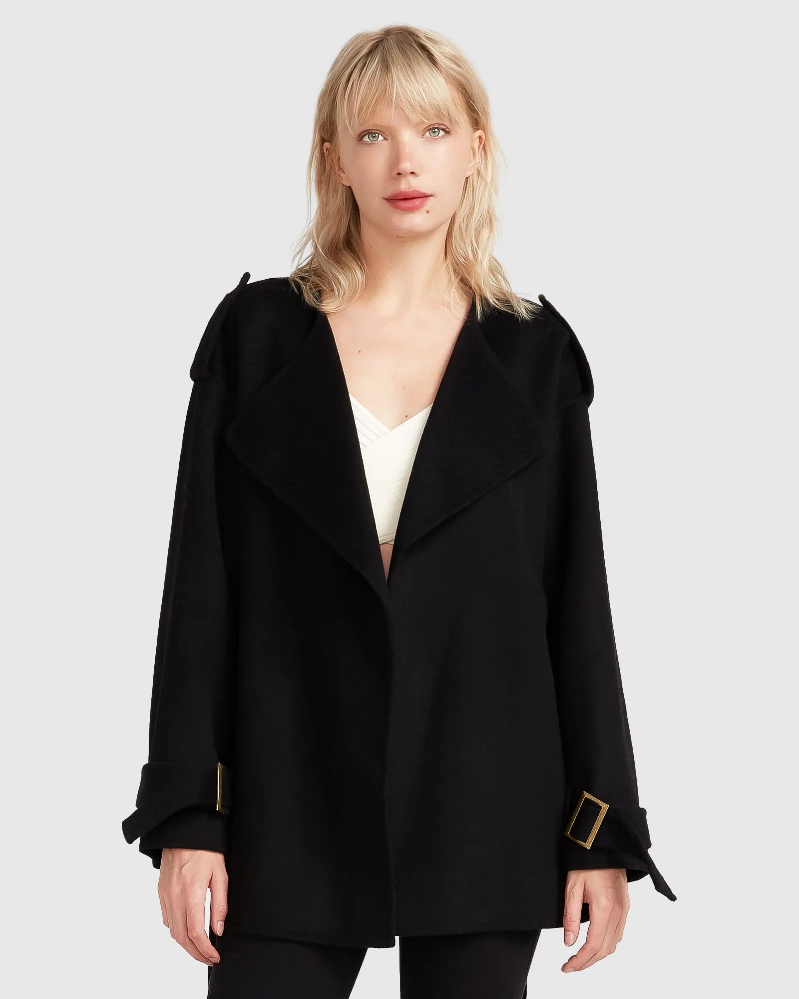 Let Me Go Collarless Coat - Black